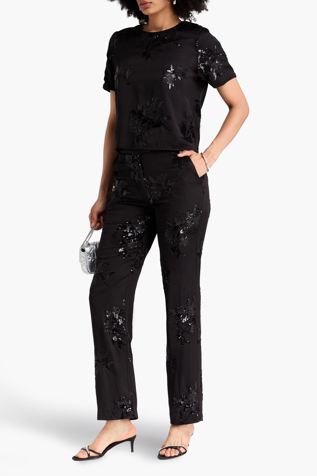CLAUDIE PIERLOT Sequin-embellished satin straight-leg pants