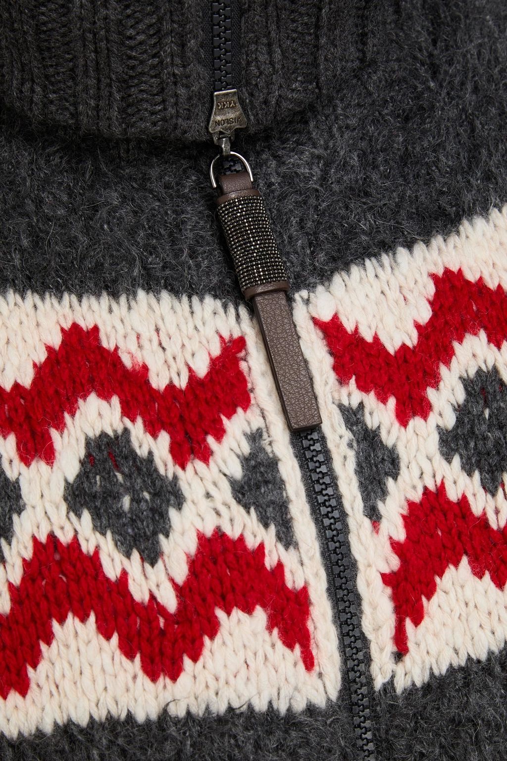BRUNELLO CUCINELLI Bead-embellished intarsia cashmere cardigan