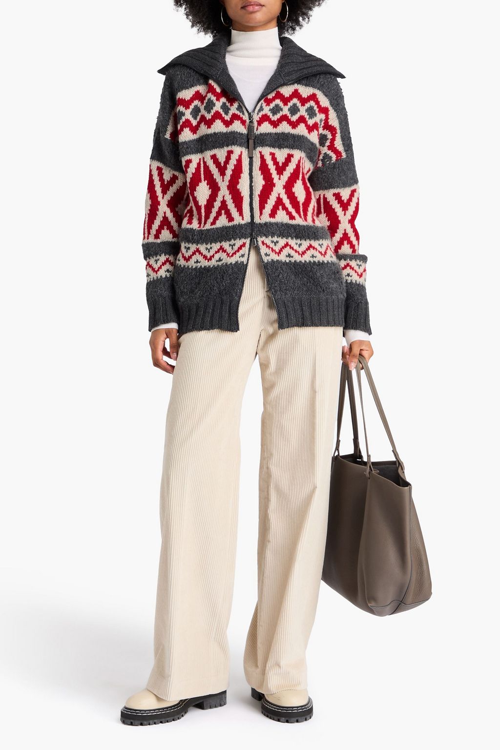BRUNELLO CUCINELLI Bead-embellished intarsia cashmere cardigan