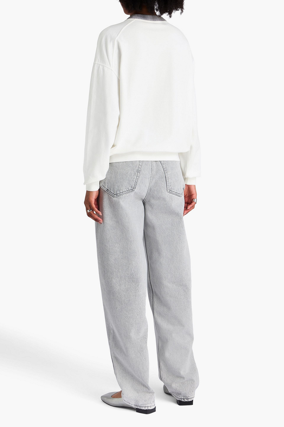  Brunello Cucinelli - Sweatshirt Aus Baumwollfrottee Mit Zierperlen - Weiß - L 