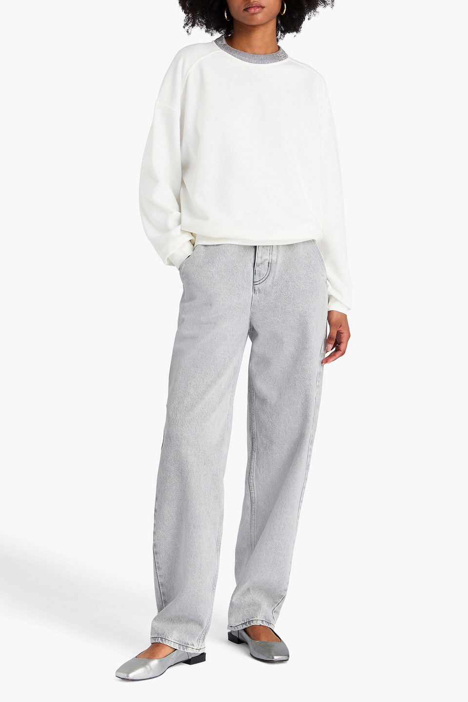  Brunello Cucinelli - Sweatshirt Aus Baumwollfrottee Mit Zierperlen - Weiß - L 