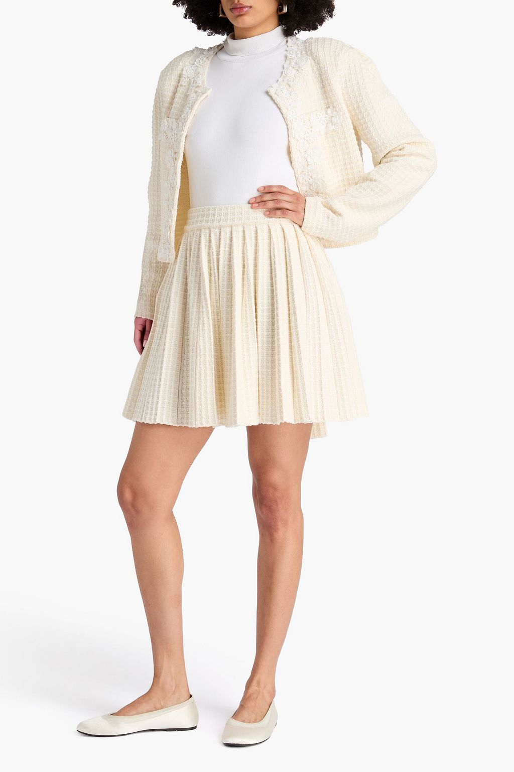 SELF-PORTRAIT Pleated knitted mini skirt