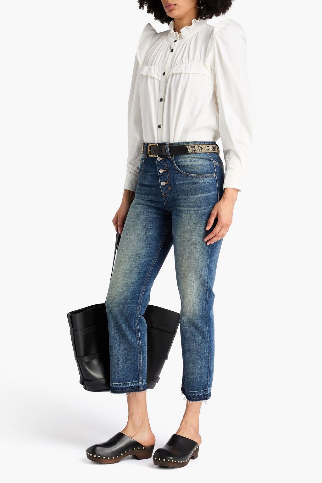 MARANT ÉTOILE ハイライズ ストレートレッグジーンズ 色あせ加工