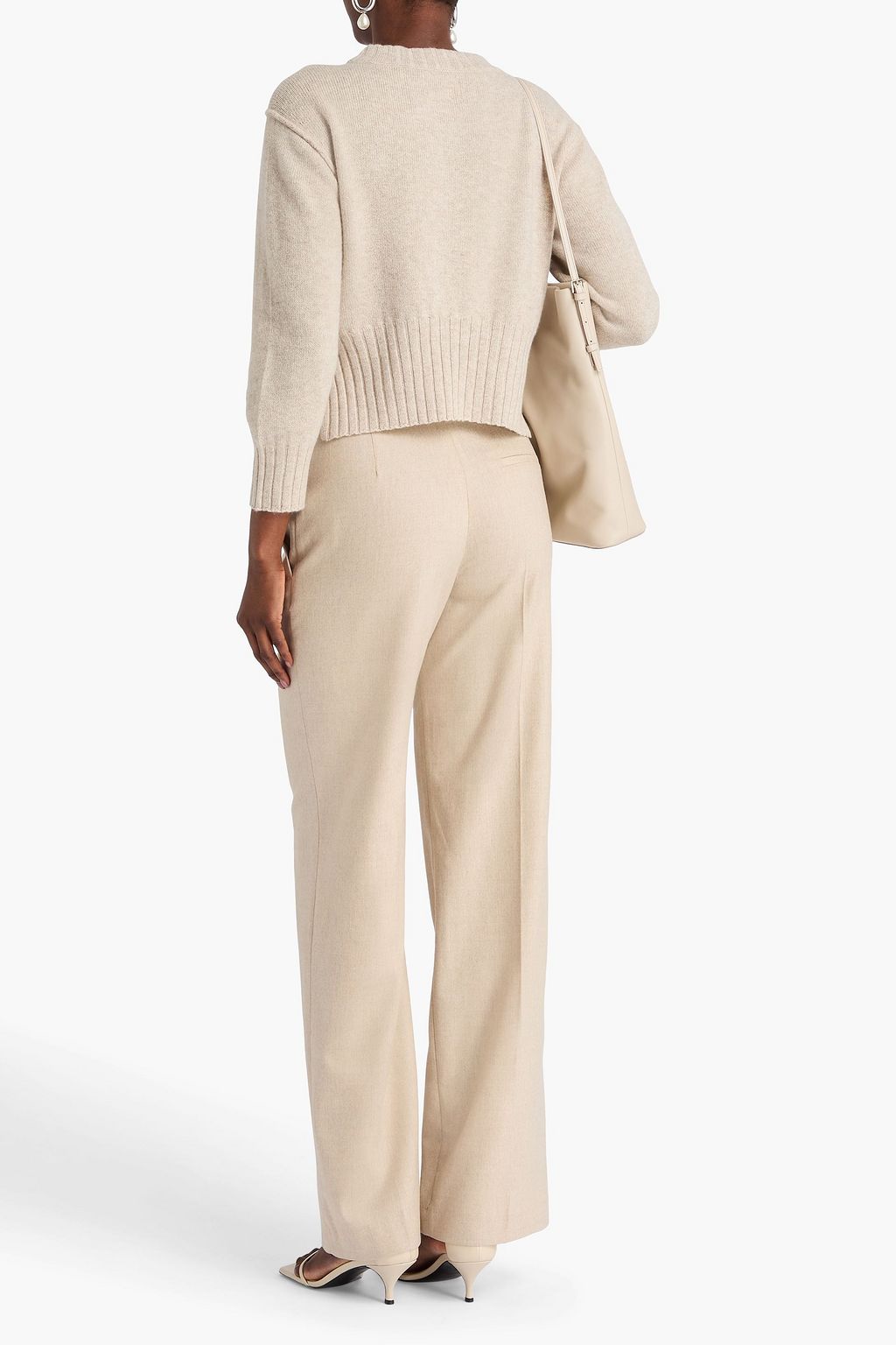 LOULOU STUDIO Juno plissierte Hose mit weitem Bein aus Flanell aus einer Wollmischung