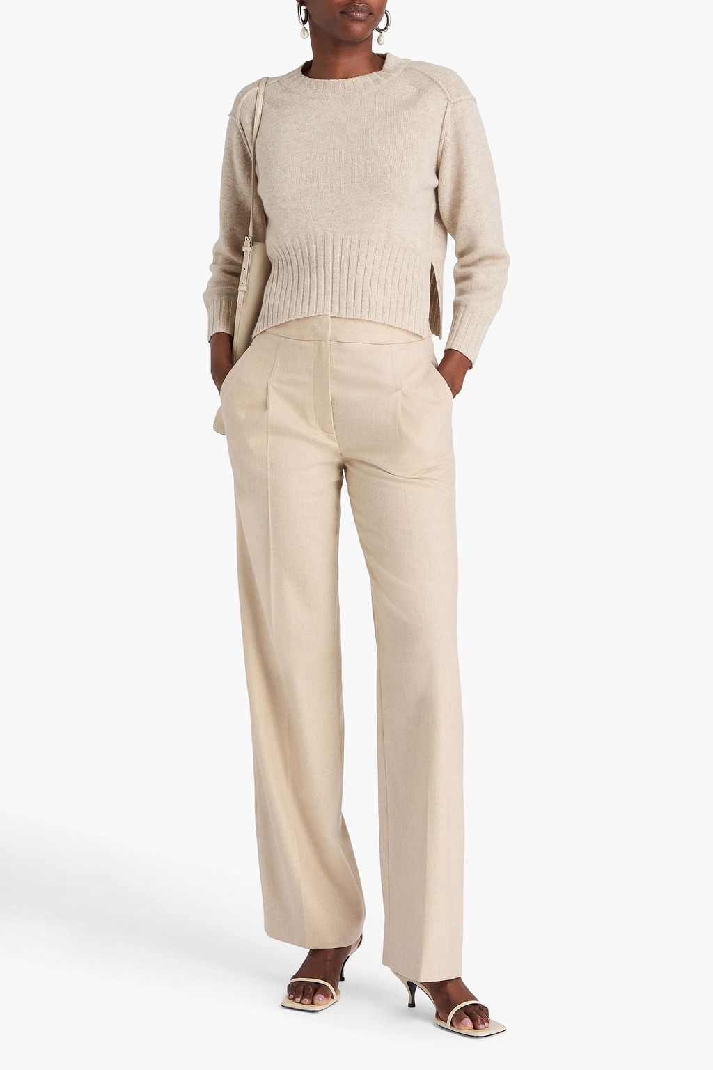 LOULOU STUDIO Juno plissierte Hose mit weitem Bein aus Flanell aus einer Wollmischung