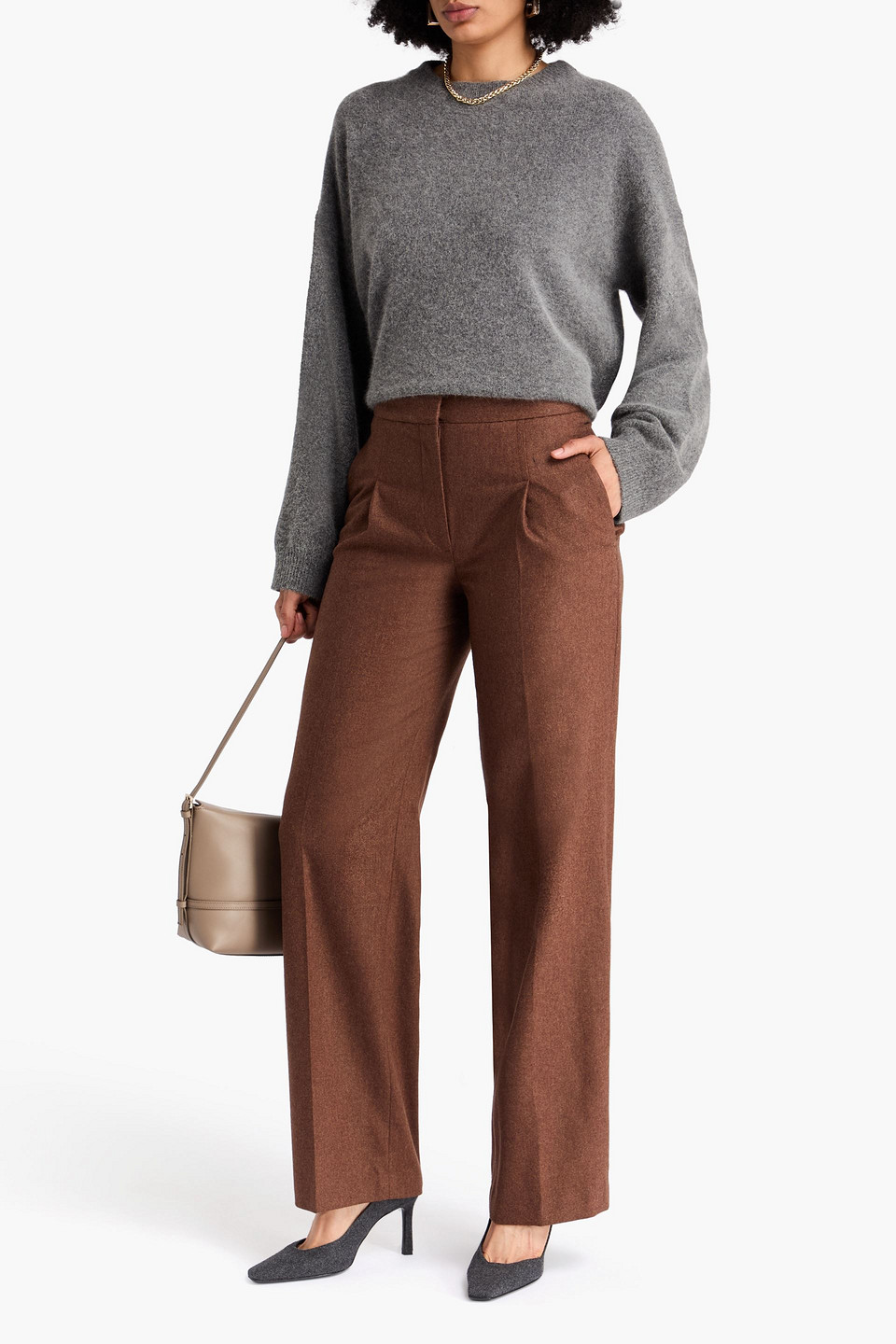  Loulou De Saison - Juno Plissierte Hose Mit Weitem Bein Aus Flanell Aus Einer Wollmischung - Braun - Xs 