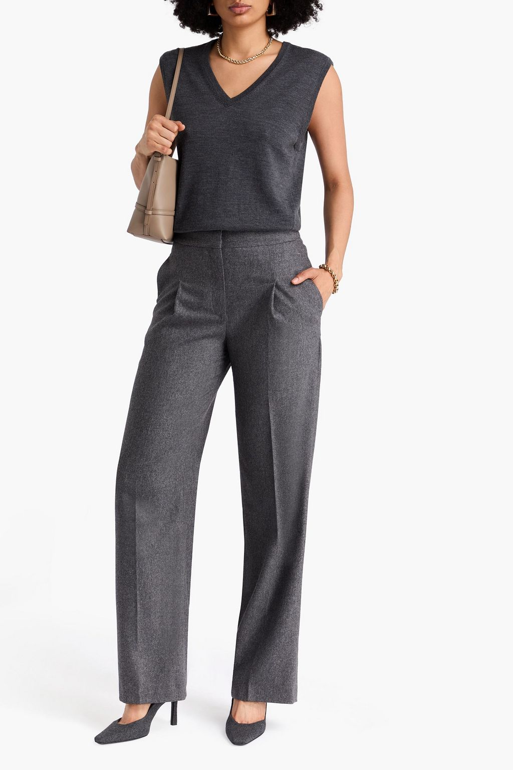 LOULOU STUDIO Juno pleated wool-blend flannel wide-leg pants