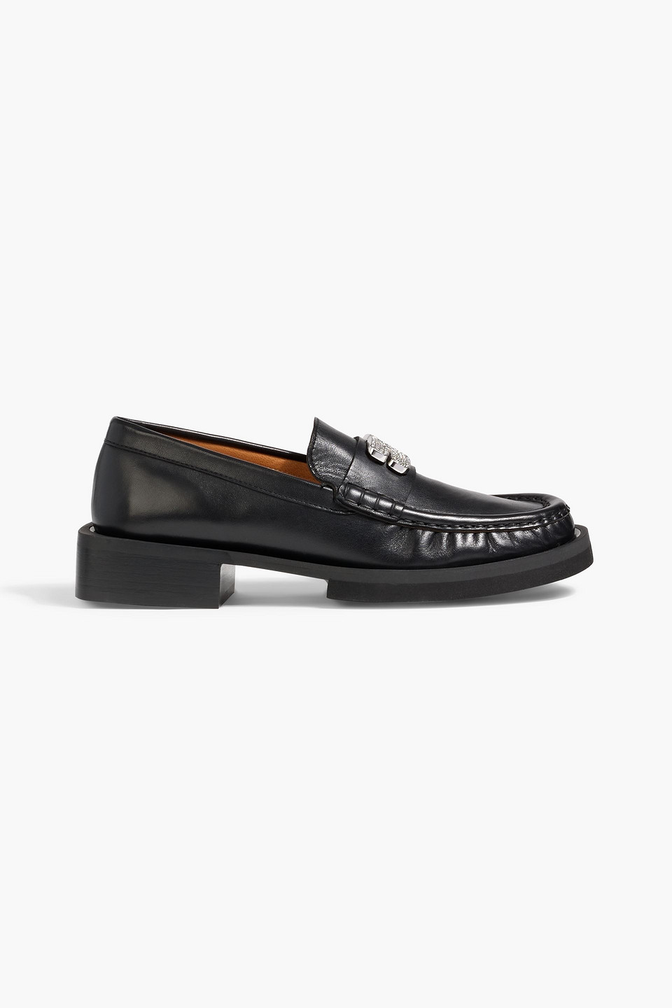 Ganni Embellished Leather Loafers In Black