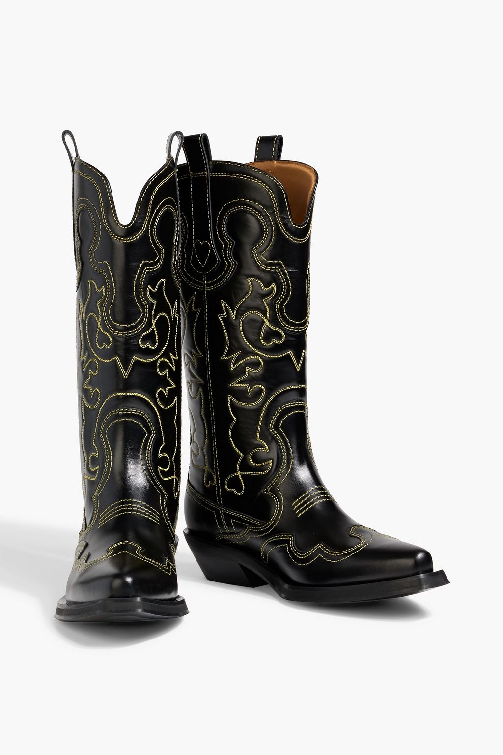 GANNI Embroidered leather cowboy boots