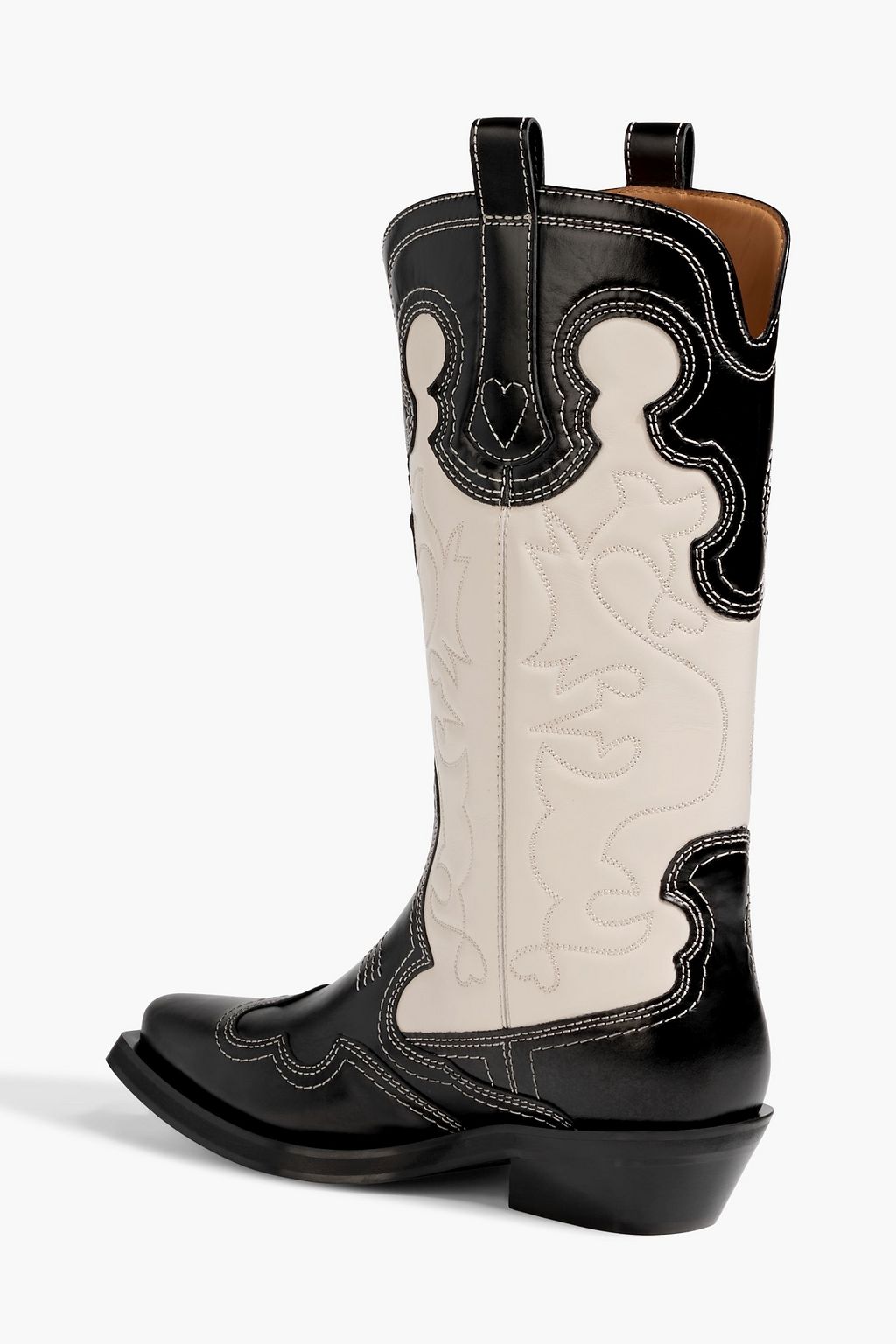 GANNI Two-tone embroidered leather cowboy boots