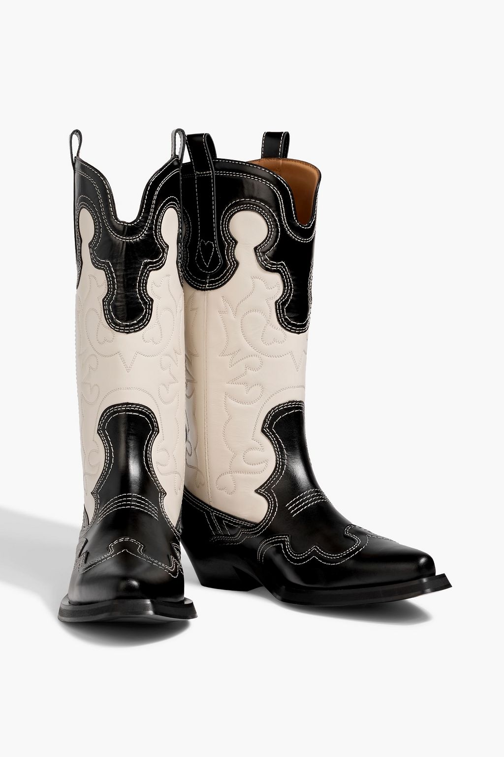 GANNI Two-tone embroidered leather cowboy boots