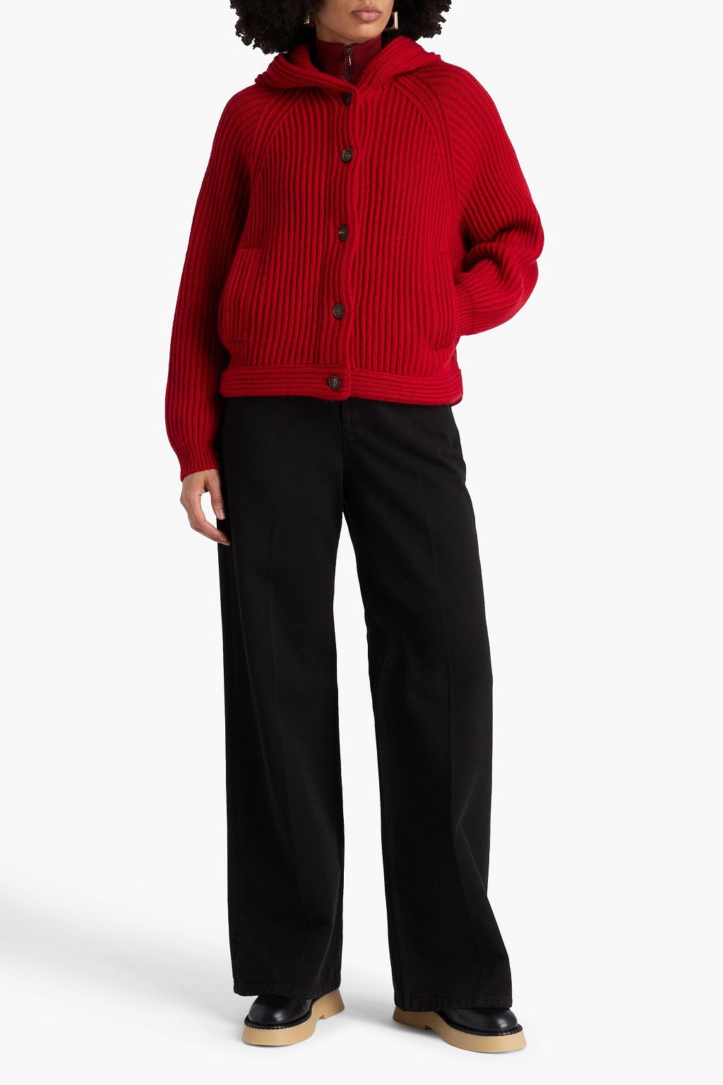 BRUNELLO CUCINELLI Bead-embellished ribbed cashmere hooded cardigan