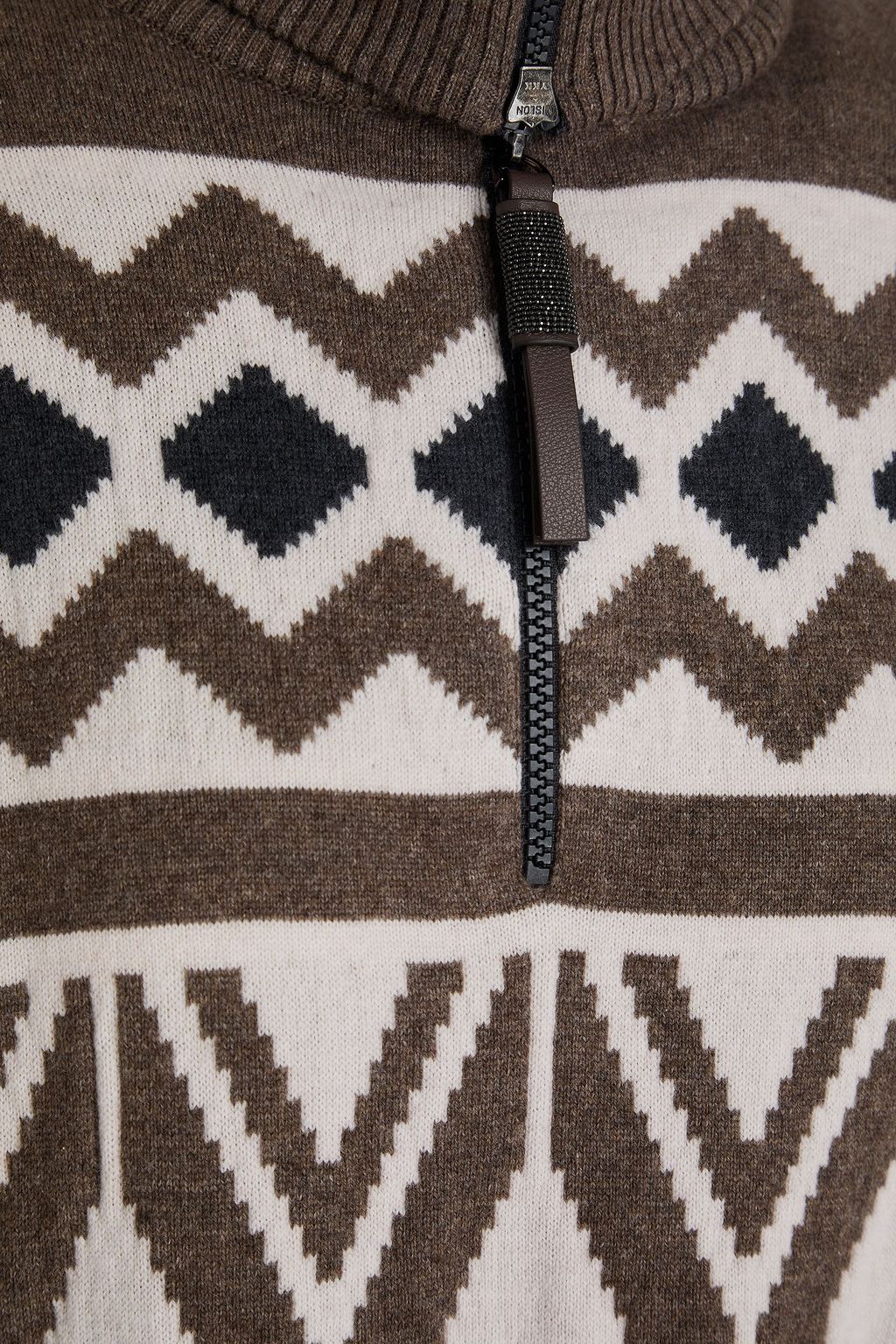 BRUNELLO CUCINELLI Bead-embellished jacquard-knit wool, cashmere and silk-blend sweater