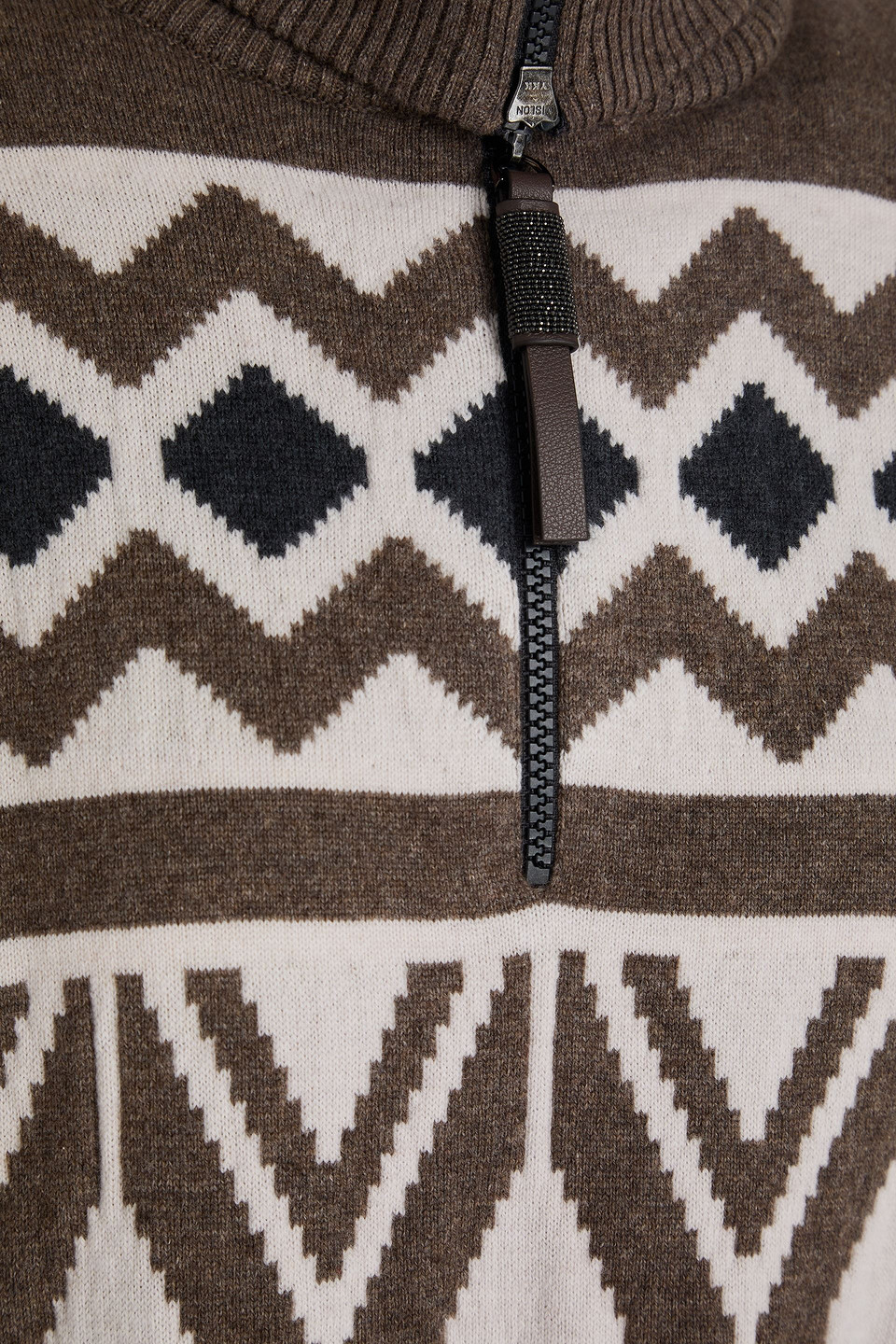 Brunello Cucinelli Pullover Aus Jacquard-strick Aus Einer Woll-kaschmir-seidenmischung Mit Zierperlen In Brown