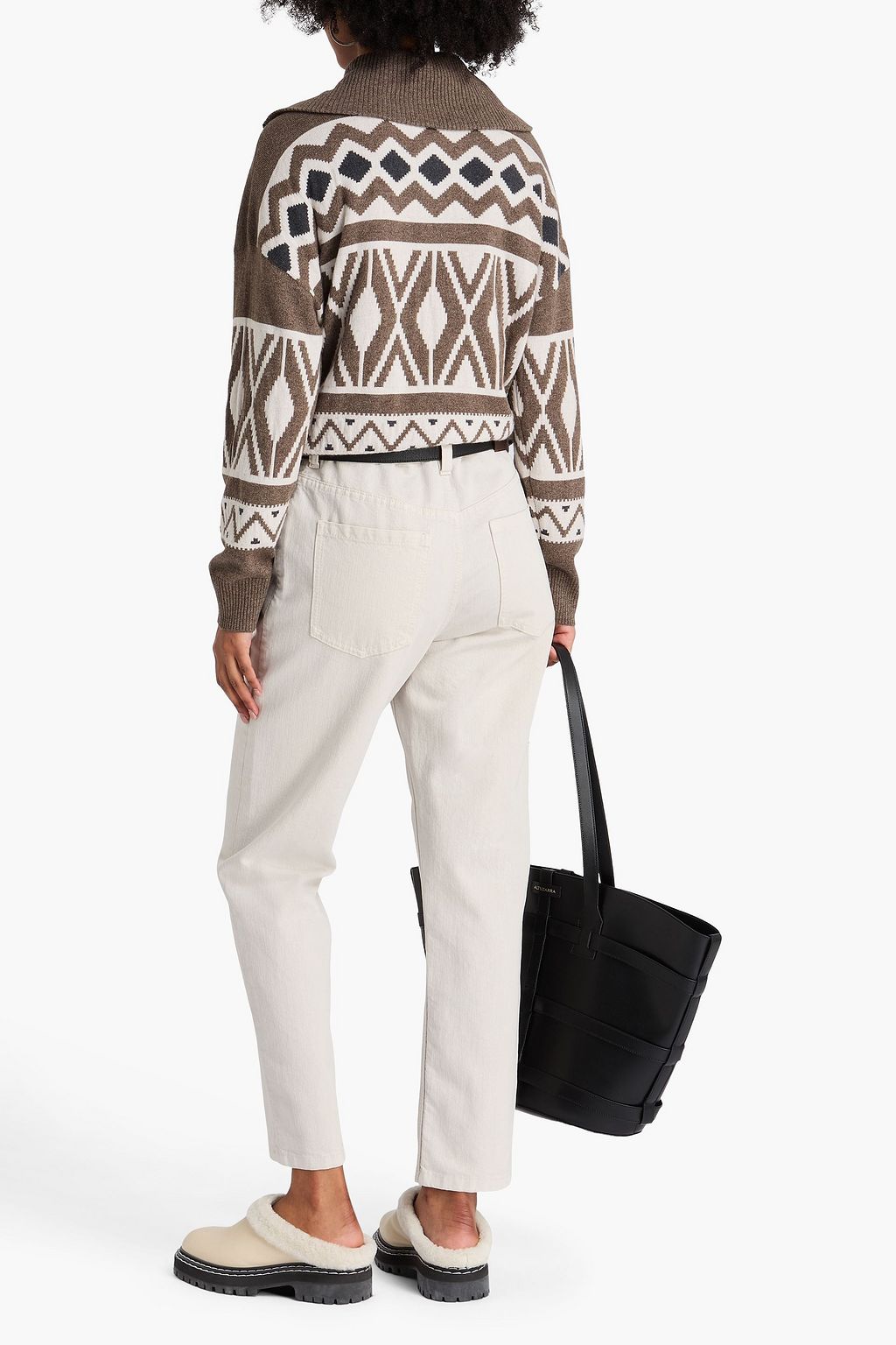 BRUNELLO CUCINELLI Bead-embellished jacquard-knit wool, cashmere and silk-blend sweater