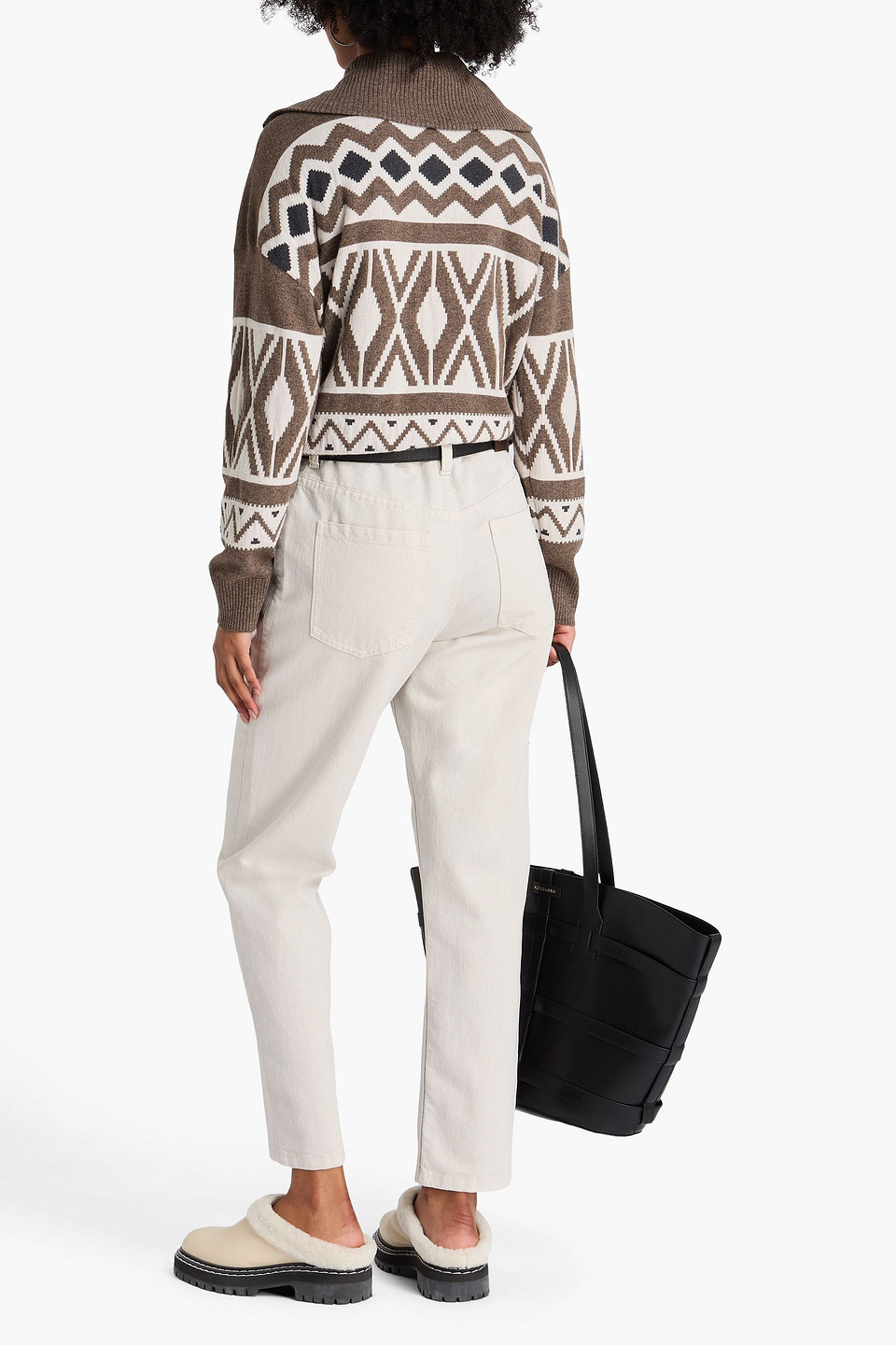 Brunello Cucinelli Pullover Aus Jacquard-strick Aus Einer Woll-kaschmir-seidenmischung Mit Zierperlen In Brown