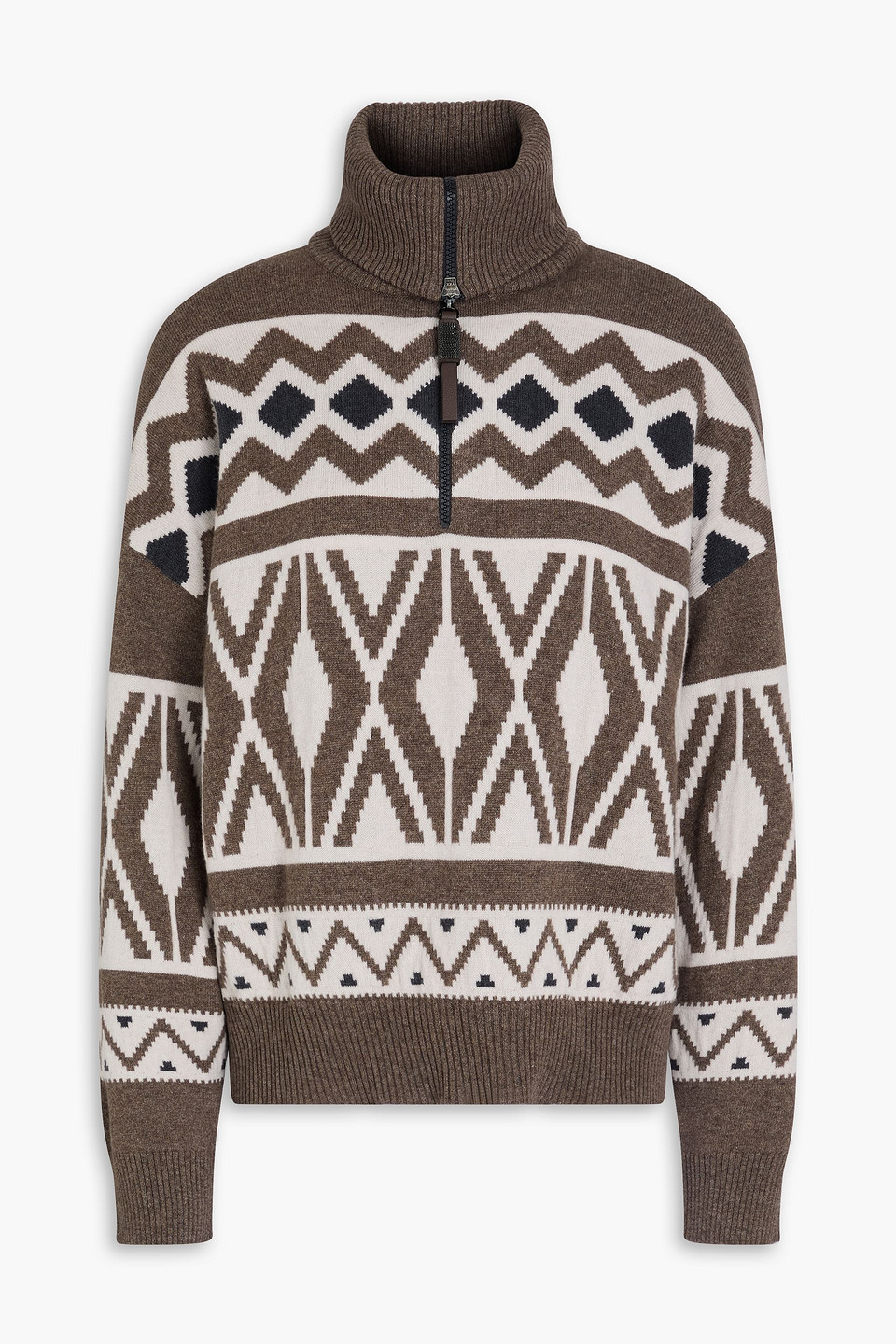 Brunello Cucinelli Pullover Aus Jacquard-strick Aus Einer Woll-kaschmir-seidenmischung Mit Zierperlen In Brown