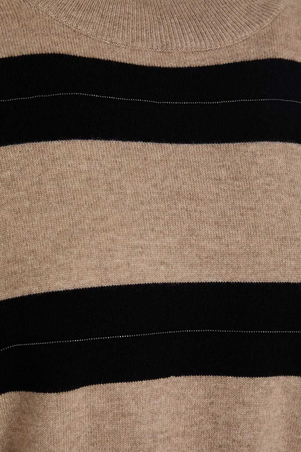 BRUNELLO CUCINELLI Bead-embellished striped wool, cashmere and silk-blend turtleneck sweater