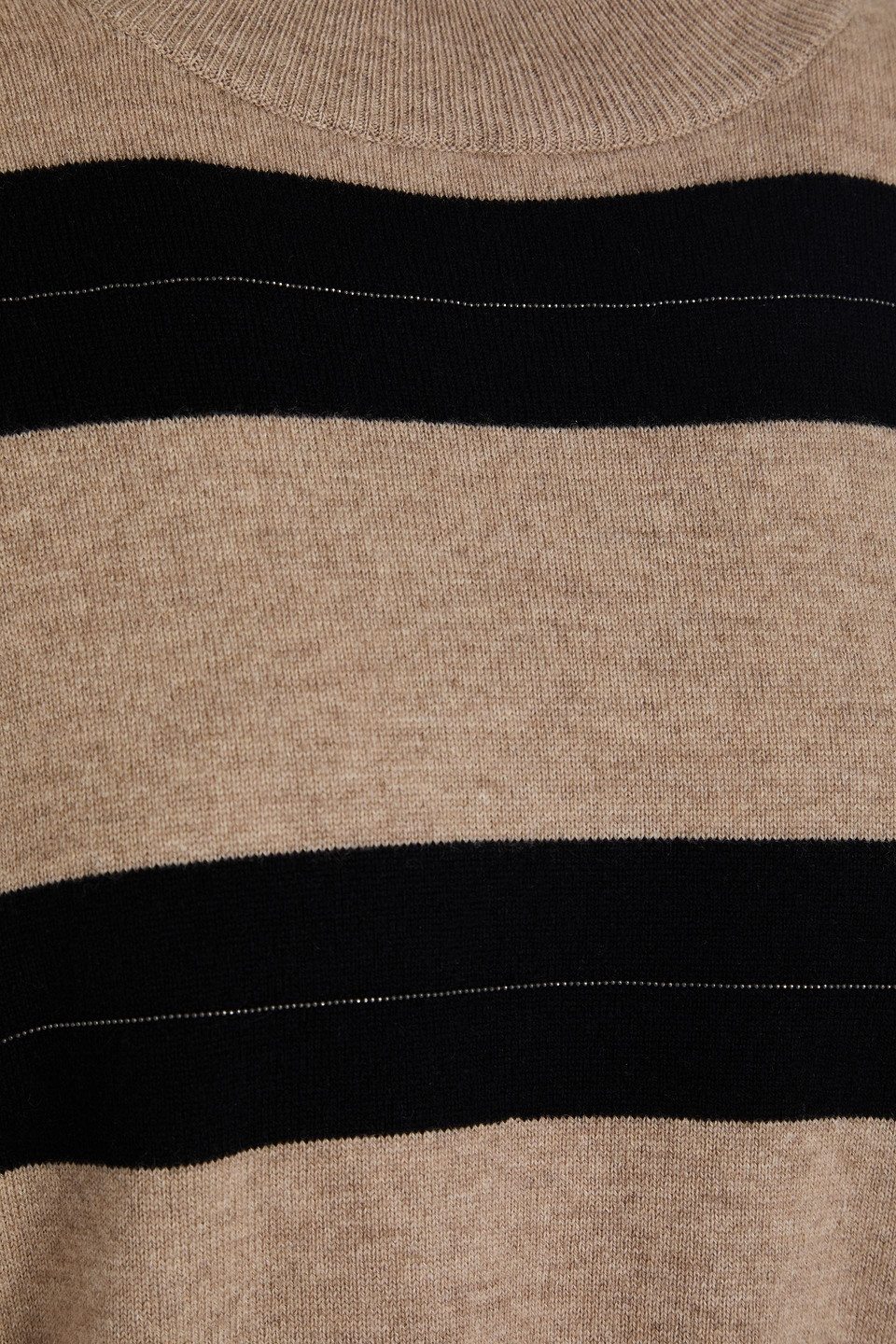 Brunello Cucinelli Bead-embellished Striped Wool, Cashmere And Silk-blend Turtleneck Sweater In Neutral