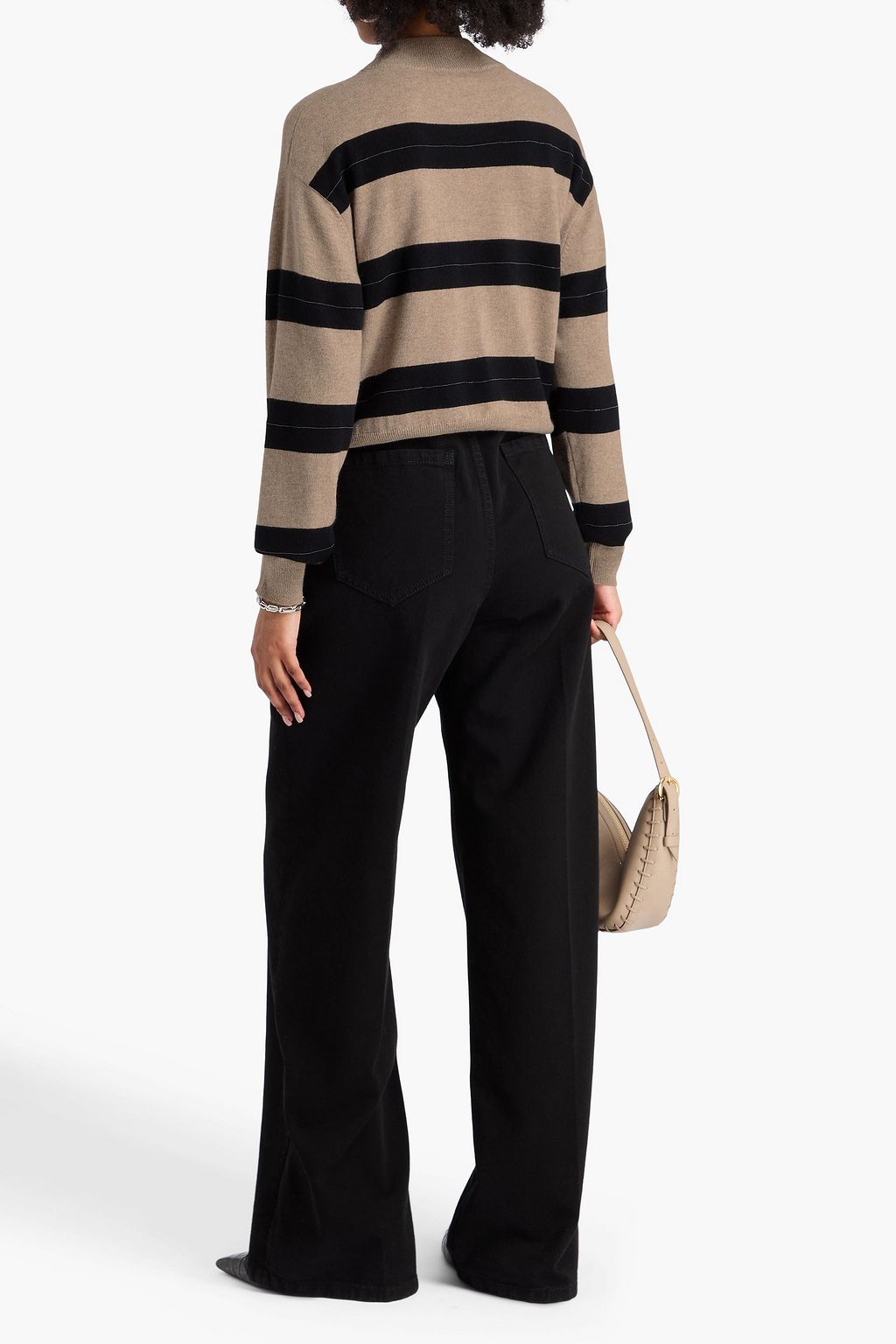 BRUNELLO CUCINELLI Bead-embellished striped wool, cashmere and silk-blend turtleneck sweater