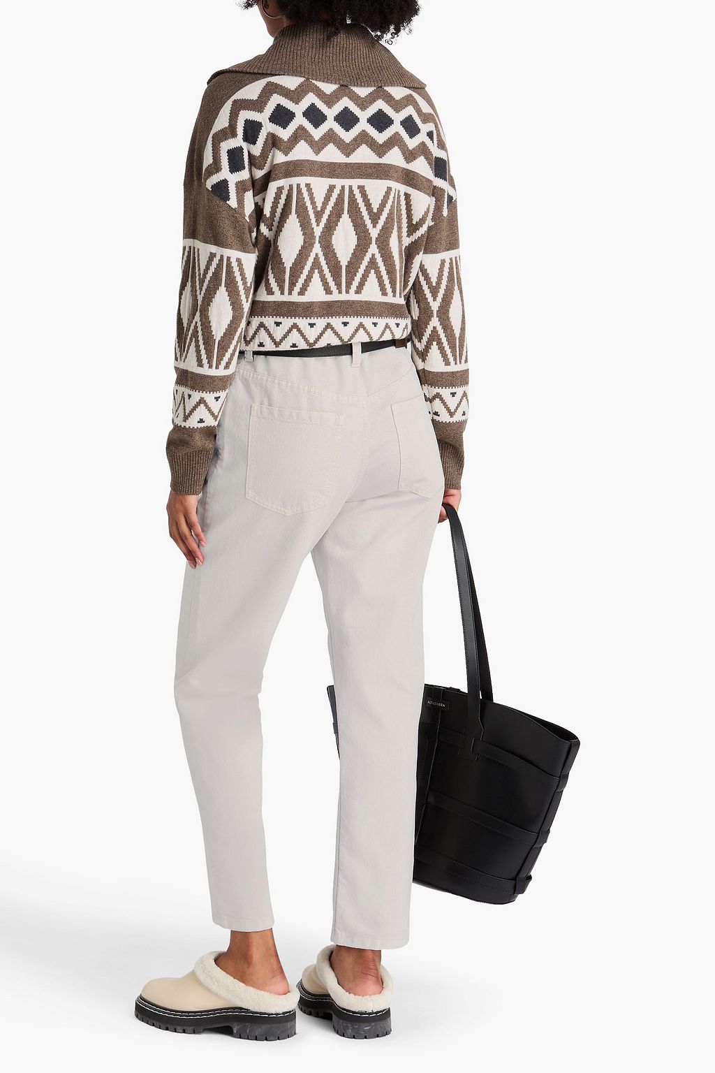 BRUNELLO CUCINELLI Bead-embellished metallic high-rise tapered jeans