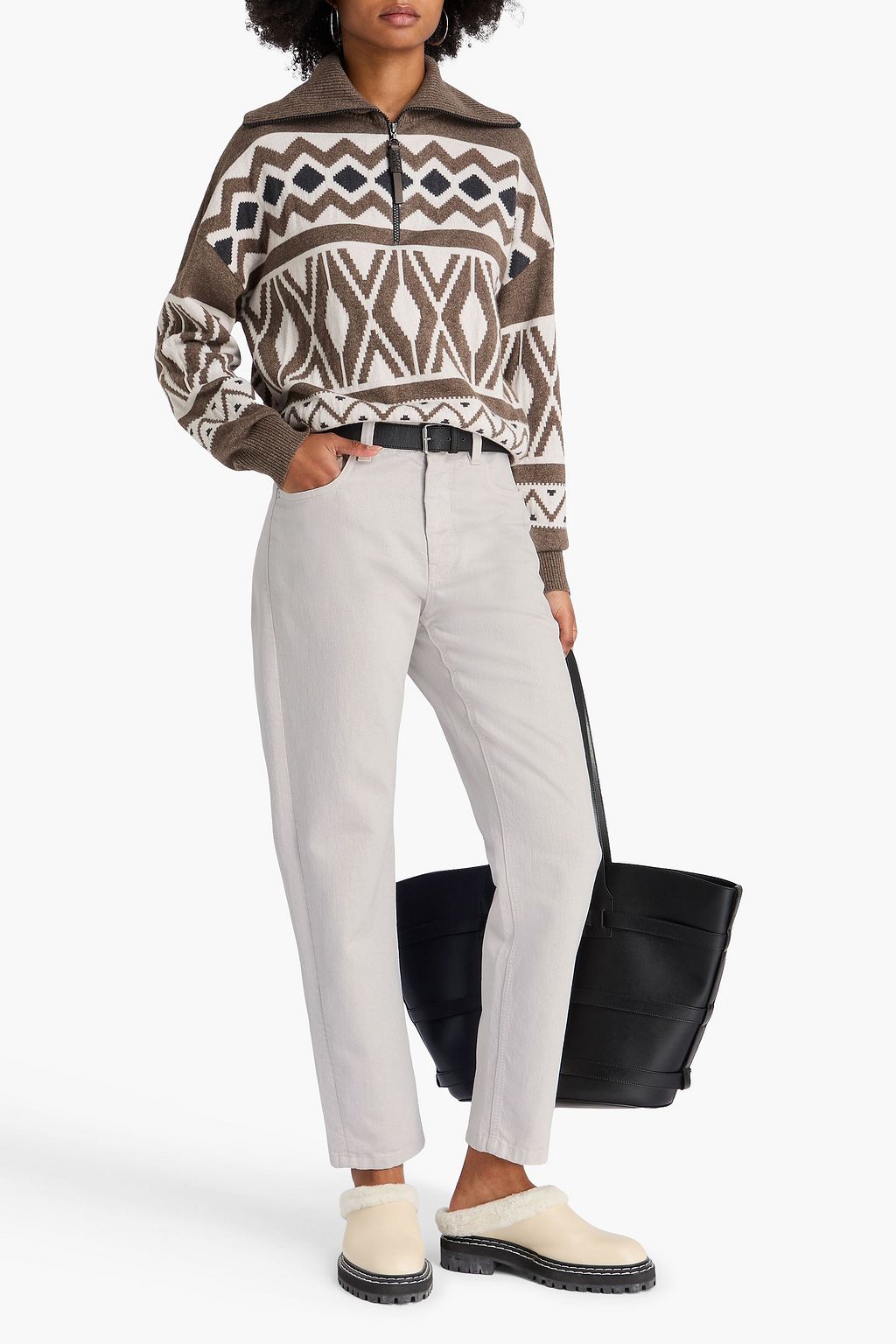 BRUNELLO CUCINELLI Bead-embellished metallic high-rise tapered jeans