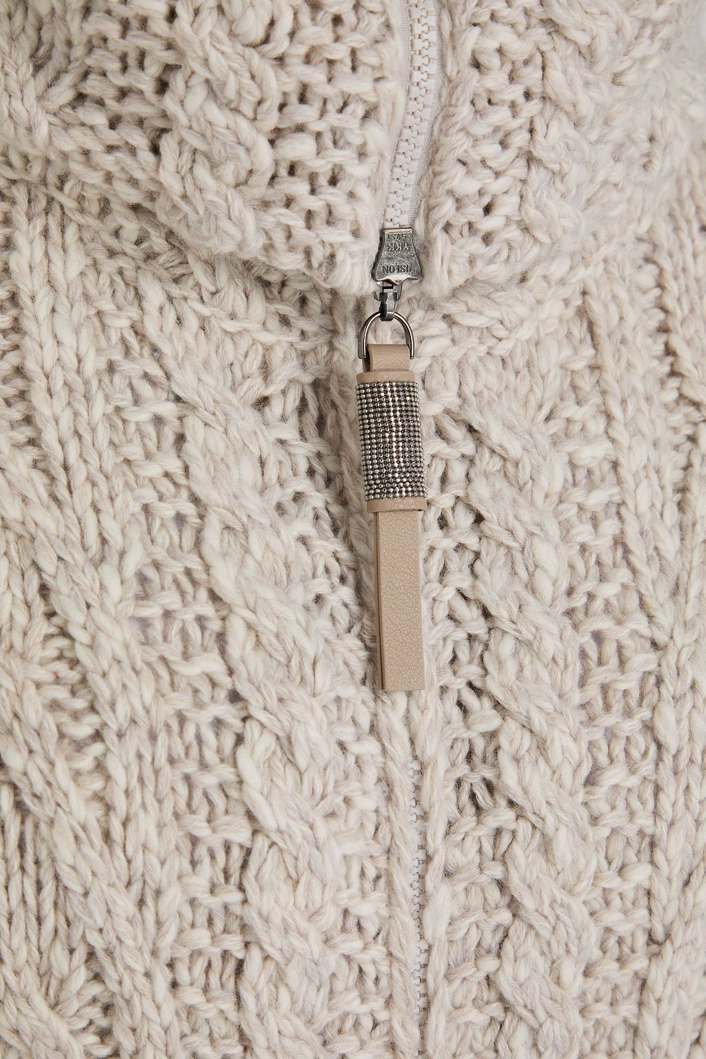 BRUNELLO CUCINELLI Bead-embellished cable-knit wool and cashmere-blend cardigan