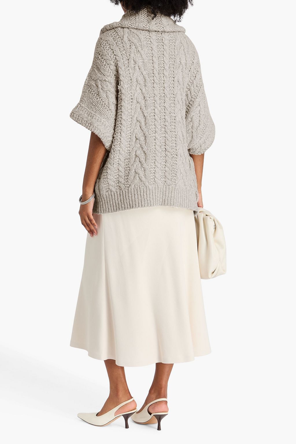 BRUNELLO CUCINELLI Bead-embellished cable-knit wool and cashmere-blend cardigan