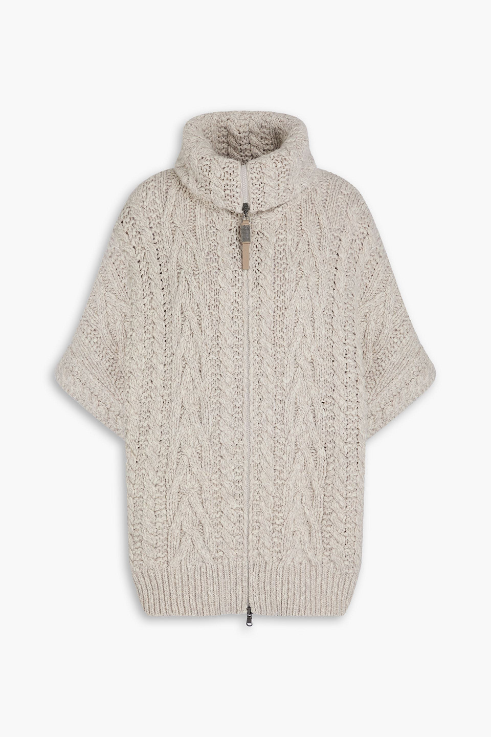 Brunello Cucinelli Bead-embellished Cable-knit Wool And Cashmere-blend Cardigan In Gray