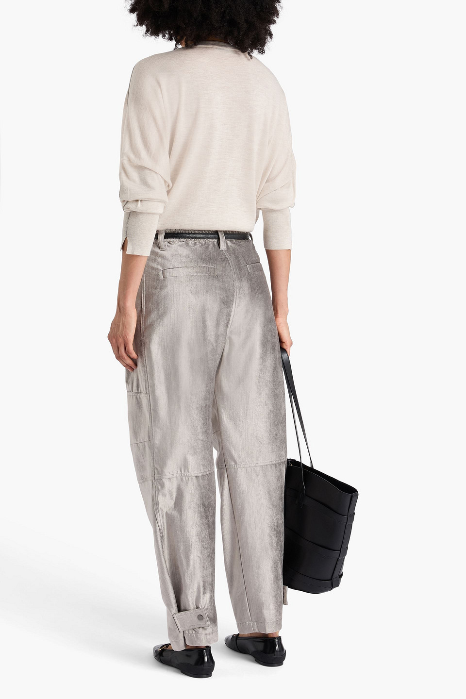 Brunello Cucinelli Cotton-blend Velvet Tapered Pants In Silver