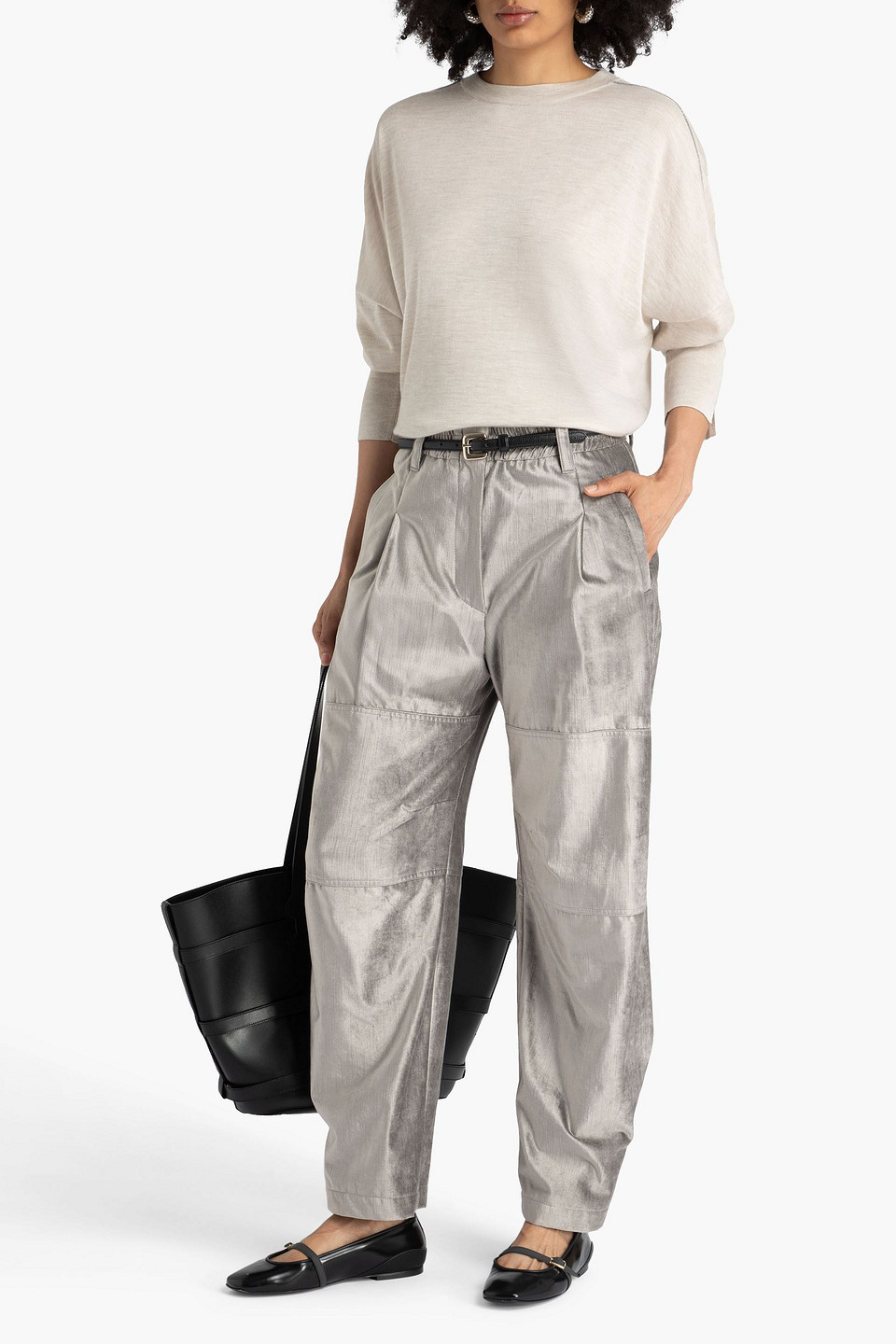 Brunello Cucinelli Cotton-blend Velvet Tapered Pants In Silver