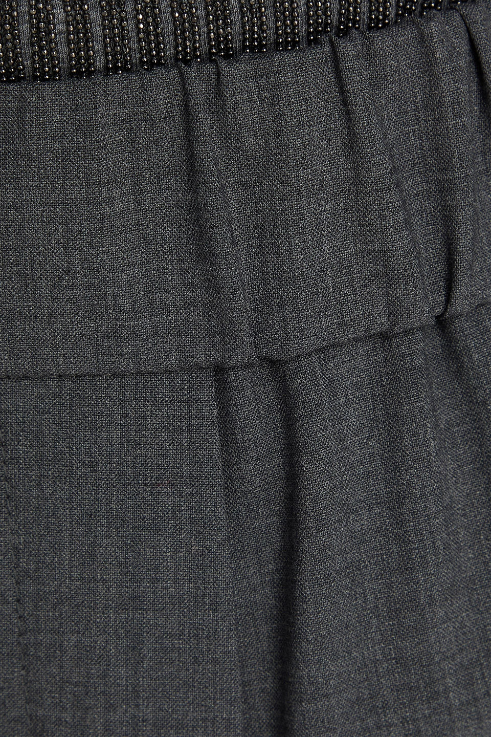 Brunello Cucinelli Bead-embellished Wool-blend Wide-leg Pants In Gray