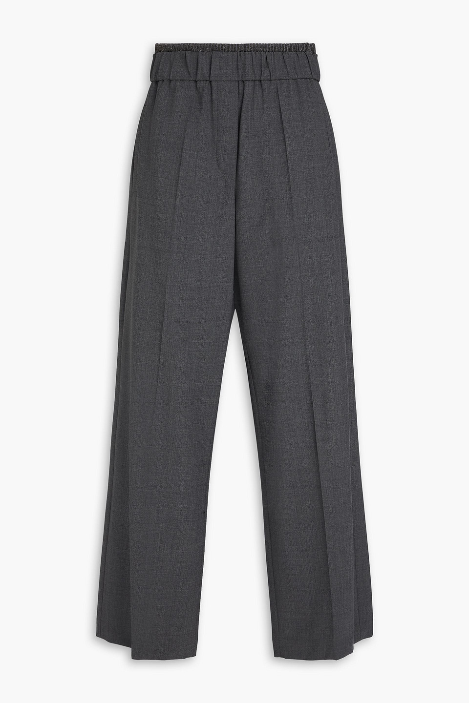 Brunello Cucinelli Bead-embellished Wool-blend Wide-leg Pants In Gray