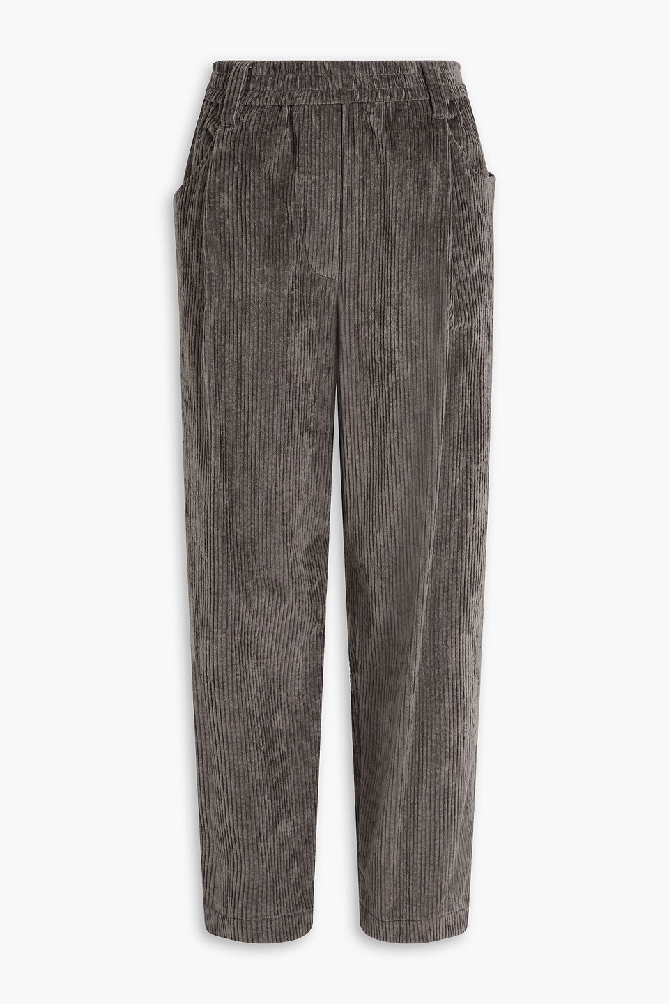 Brunello Cucinelli Pleated Cotton-blend Corduroy Tapered Pants In Gray