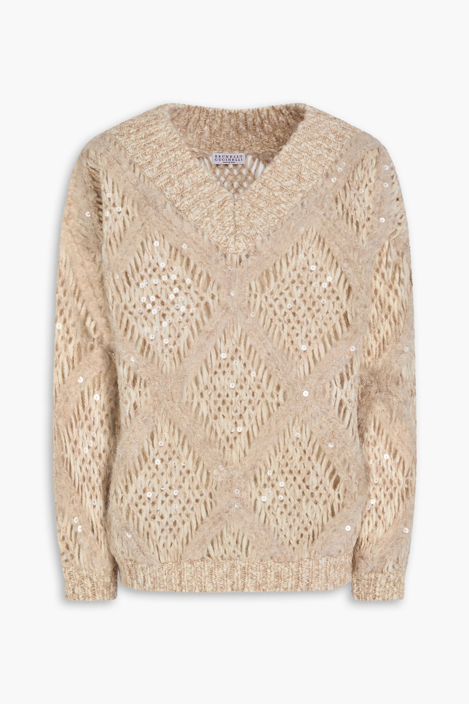 Brunello Cucinelli Sequin-embellished Open-knit Sweater In Neutral