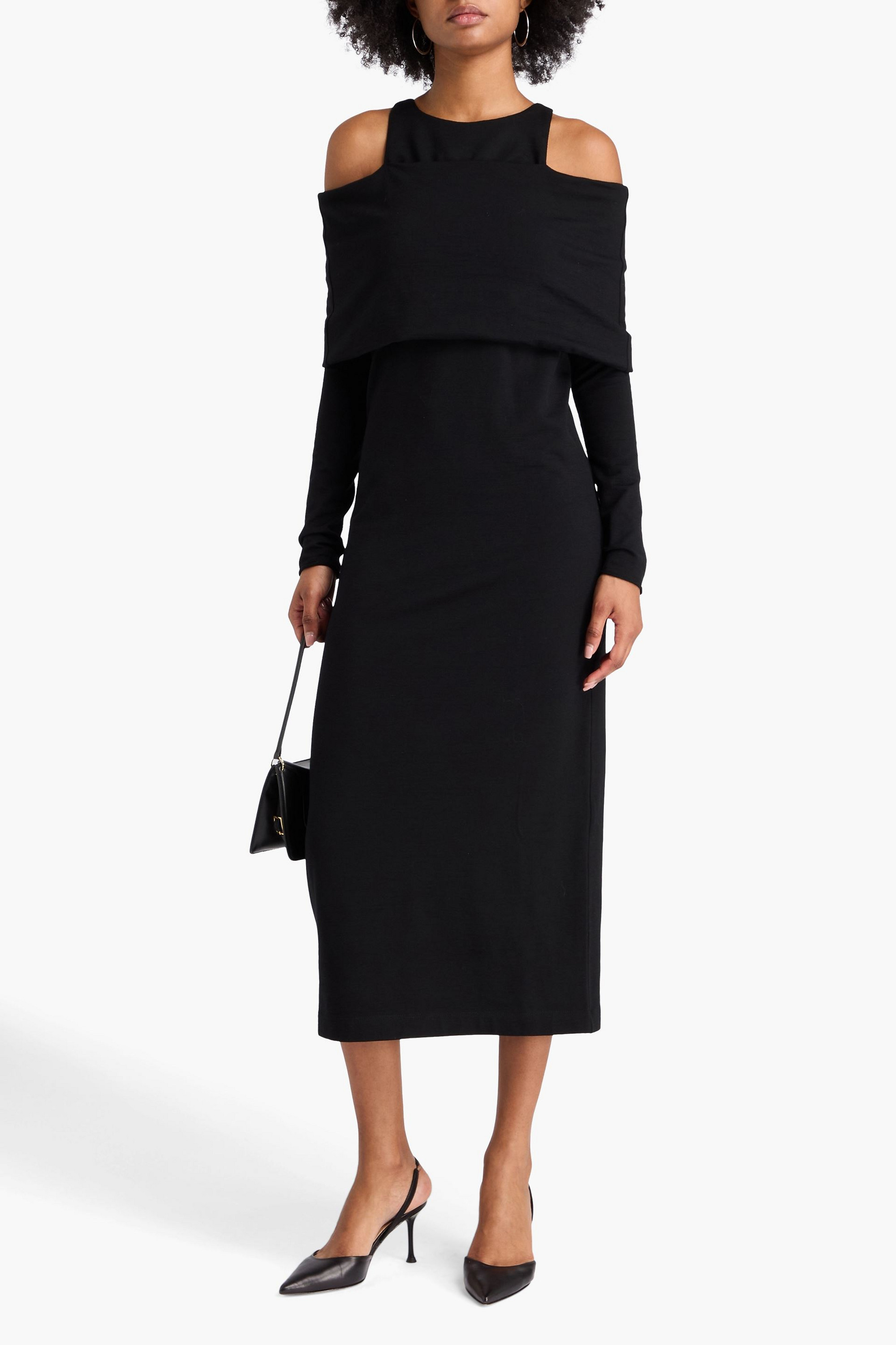 Brunello Cucinelli Cold-shoulder wool-blend jersey midi dress