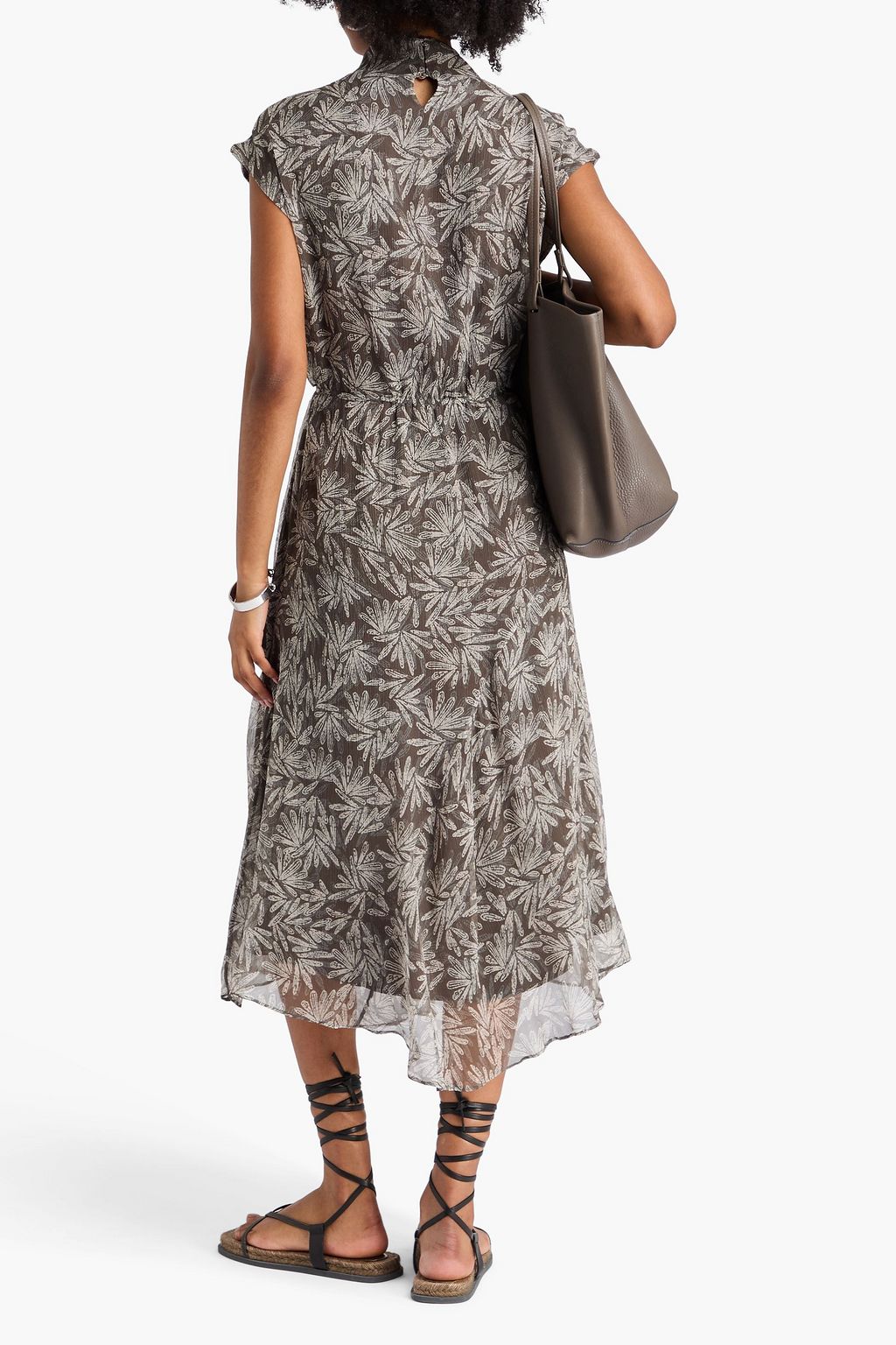 BRUNELLO CUCINELLI シルククレポン ミディワンピース プリント入り