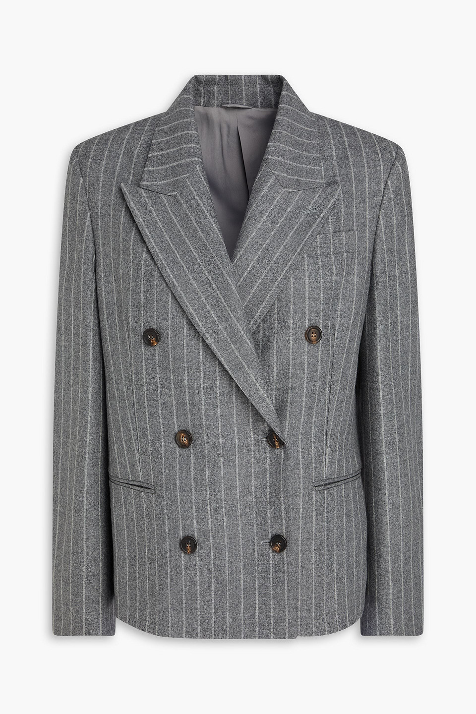 Brunello Cucinelli Pinstripe Double-breasted Blazer In Gray