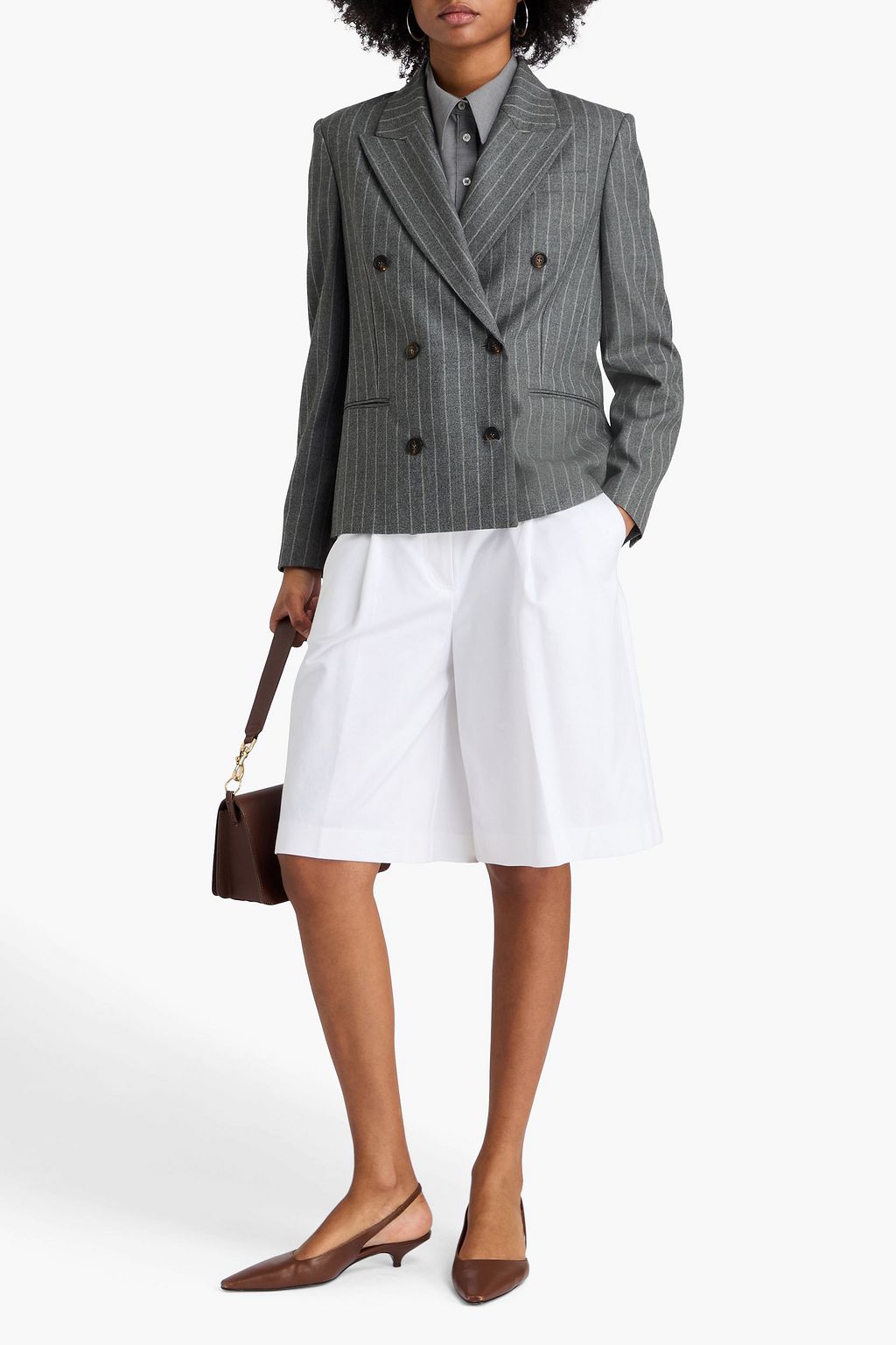 BRUNELLO CUCINELLI Double-breasted pinstriped wool blazer