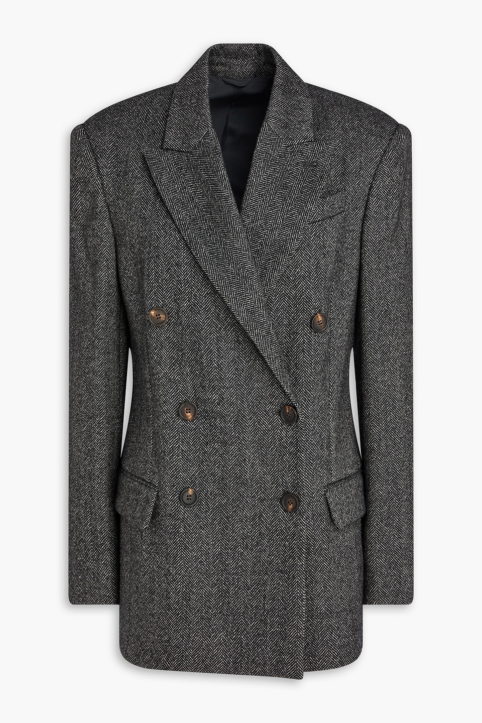 Brunello Cucinelli Double-breasted Herringbone Wool-blend Blazer In Gray