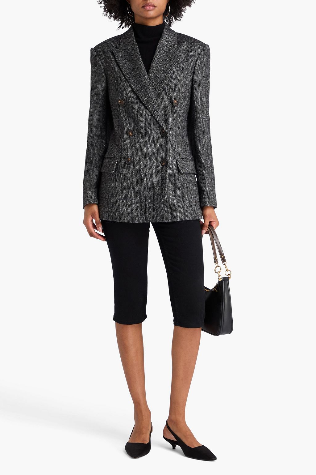 BRUNELLO CUCINELLI Double-breasted herringbone wool-blend blazer