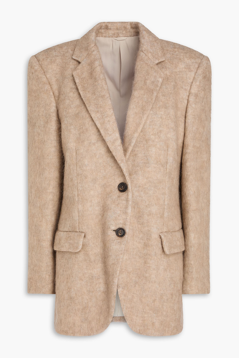 Brunello Cucinelli Mélange Brushed Knitted Blazer In Sand