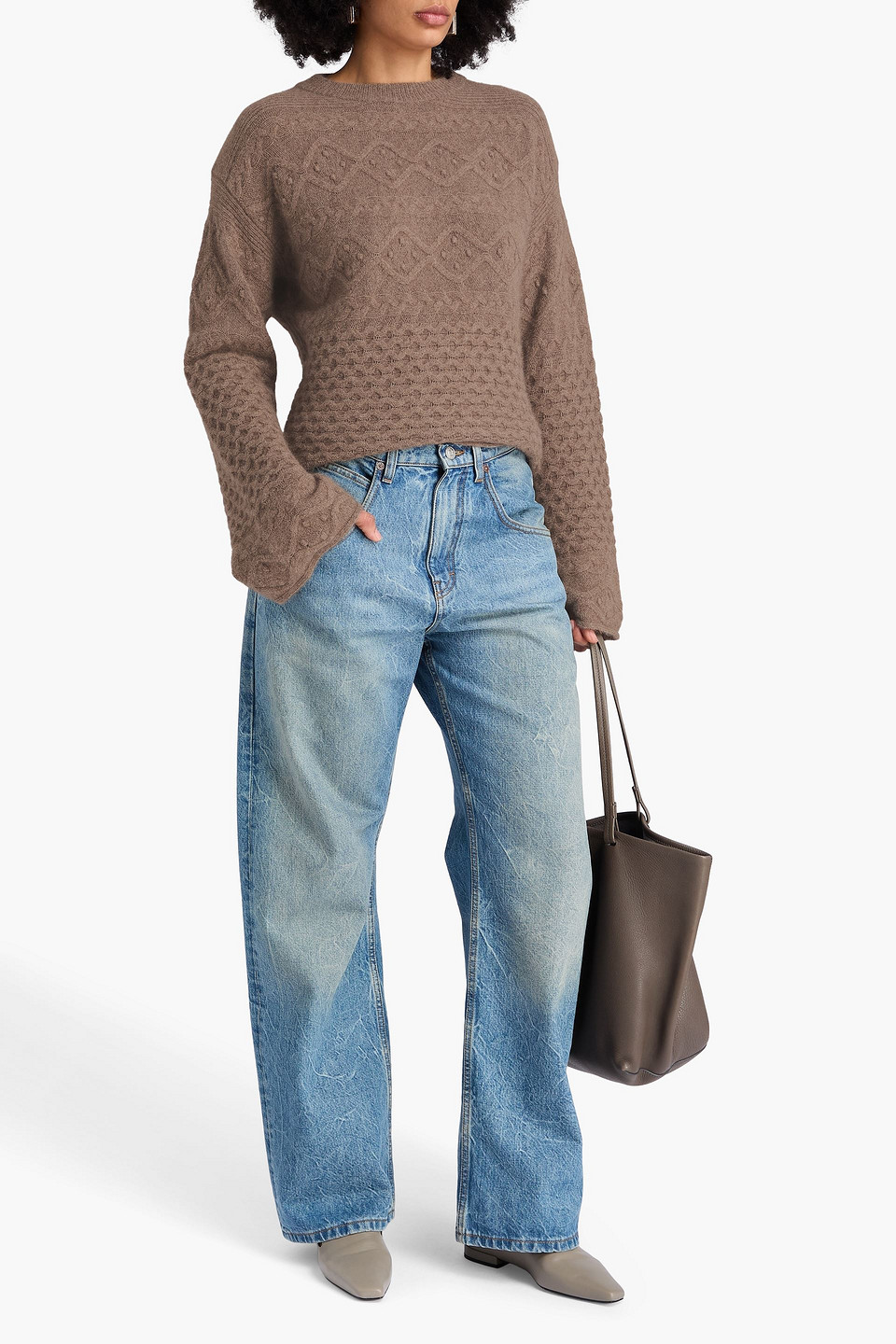  Loulou De Saison - Omaha Pullover Aus Einer Wollmischung Mit Zopfstrickmuster - Neutral - Xs 