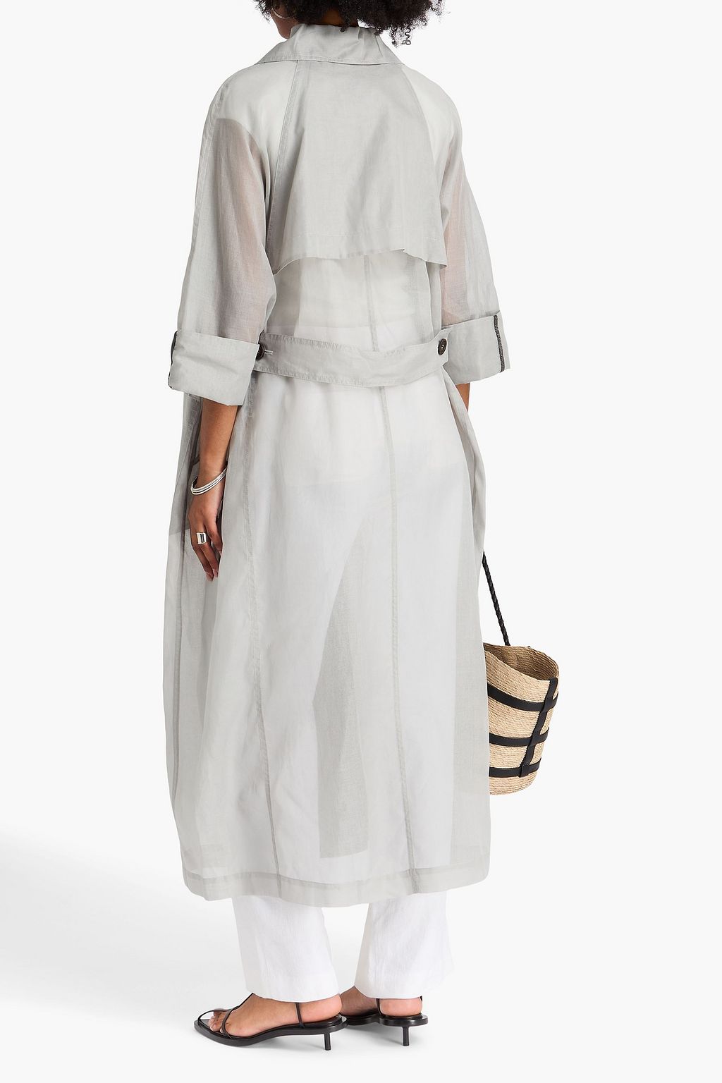 BRUNELLO CUCINELLI Double-breasted bead-embellished cotton-organdie coat