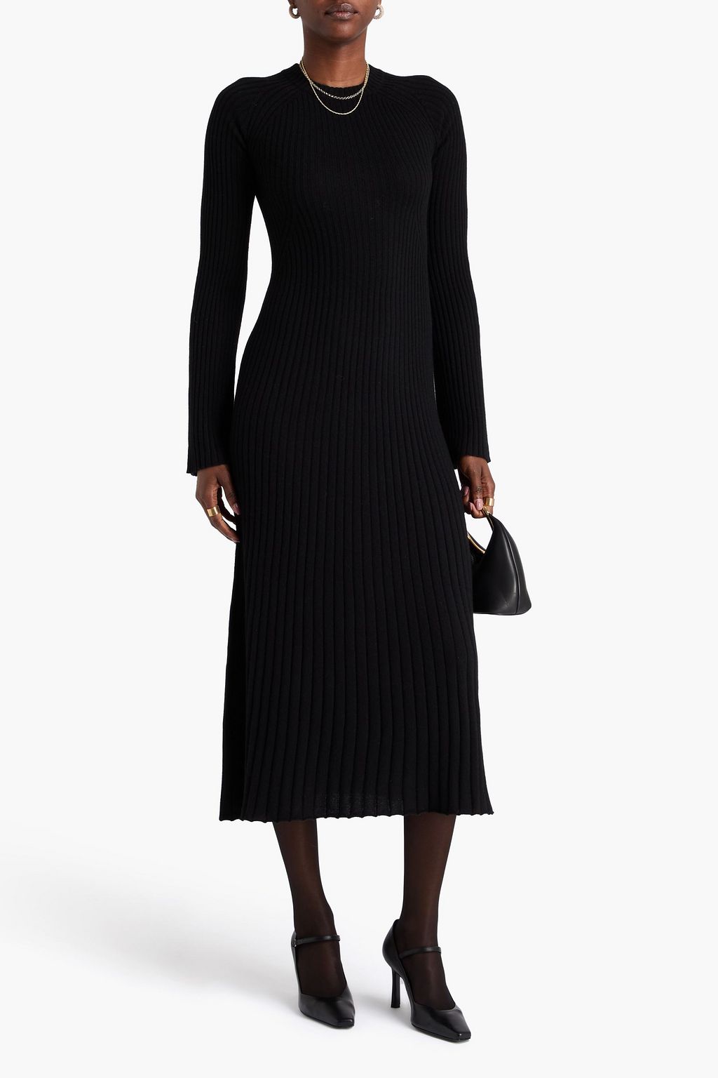 LOULOU STUDIO Hobas Midikleid aus einer gerippten Woll-Kaschmirmischung