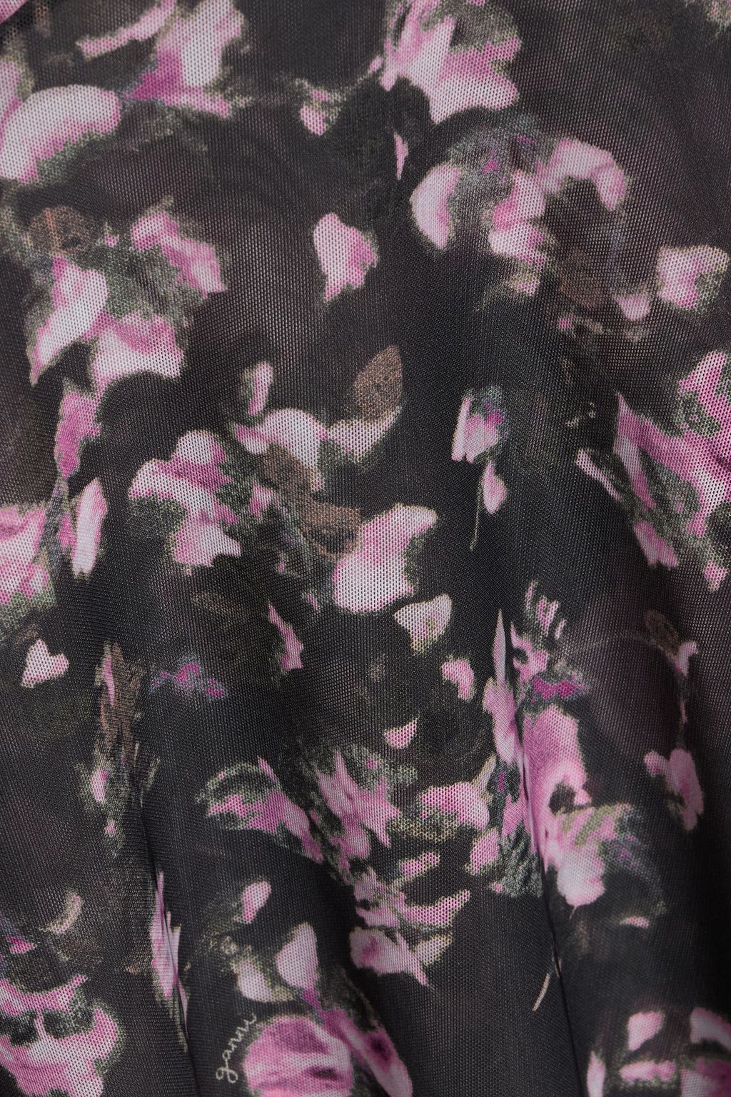 GANNI Ruched floral-print stretch-mesh midi dress