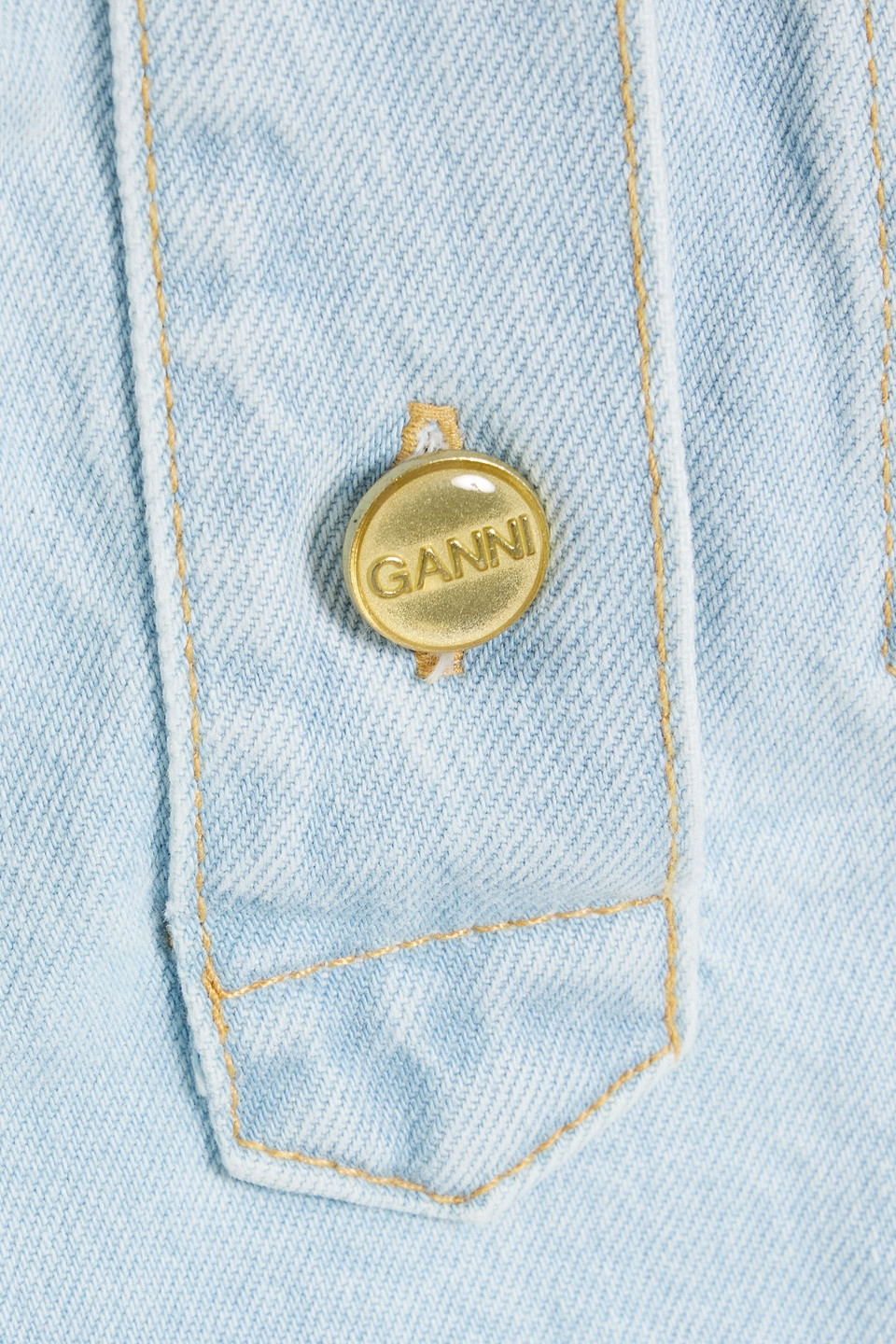 Ganni Denim Mini Shirt Dress In Blue
