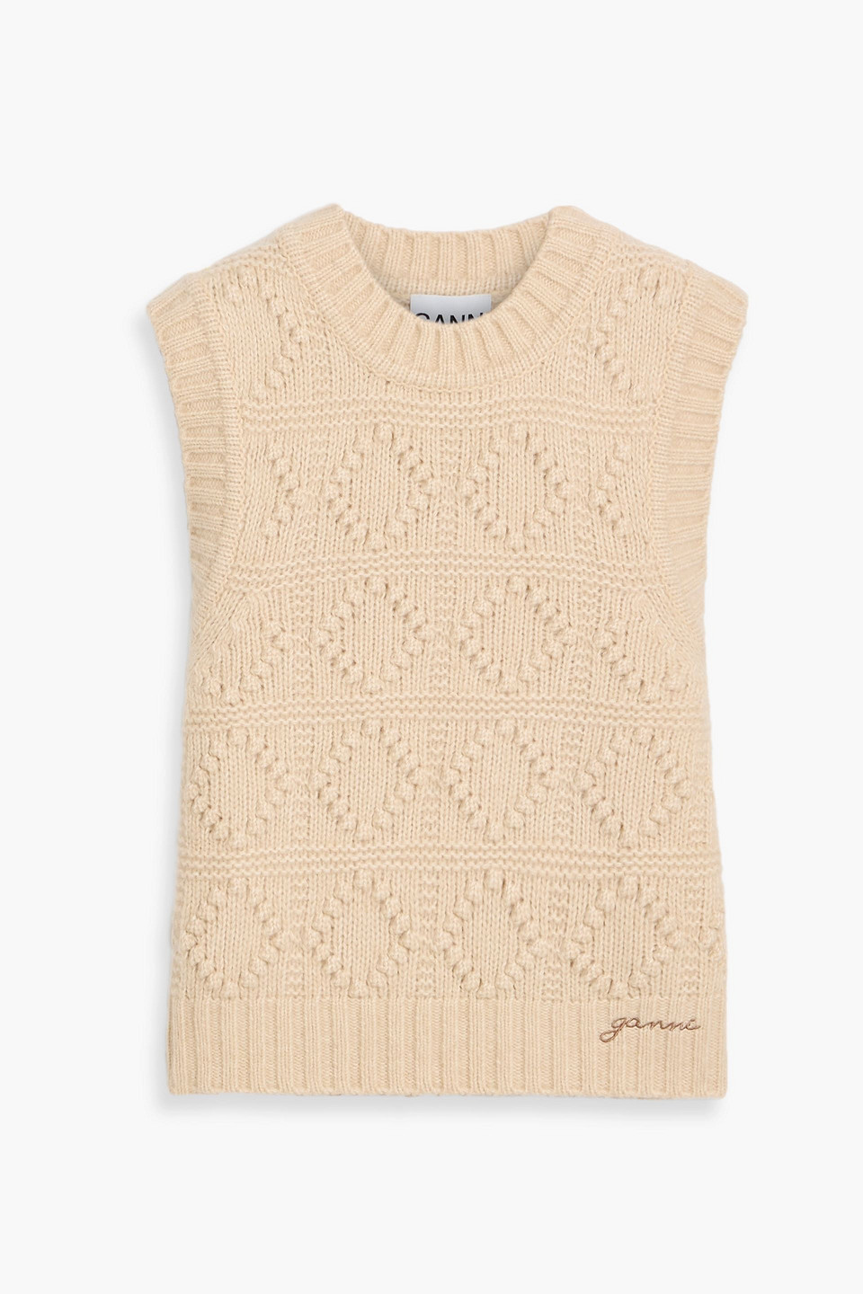 Ganni Jacquard-knit Wool And Cotton-blend Vest In Neutral