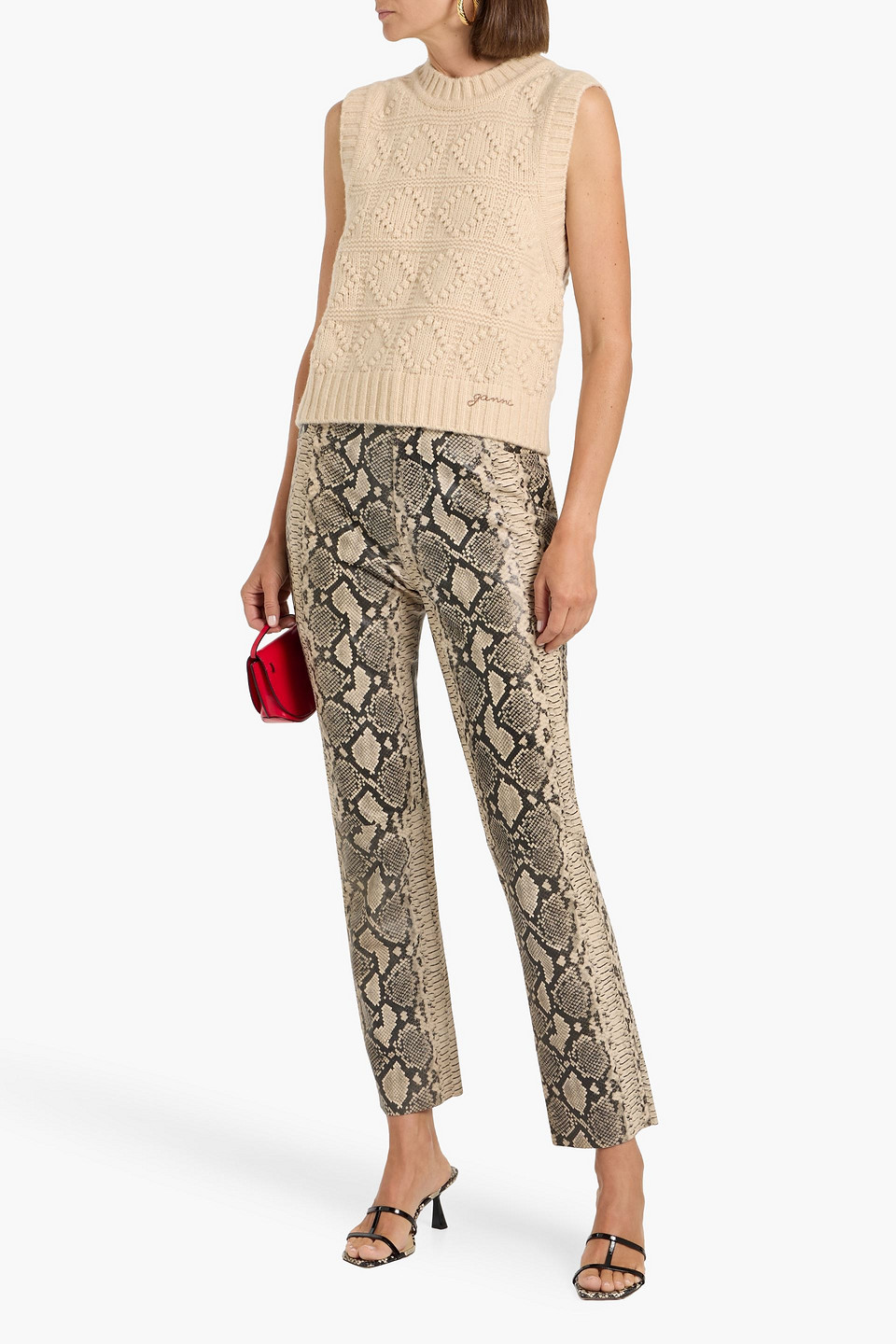 Ganni Jacquard-knit Wool And Cotton-blend Vest In Neutral