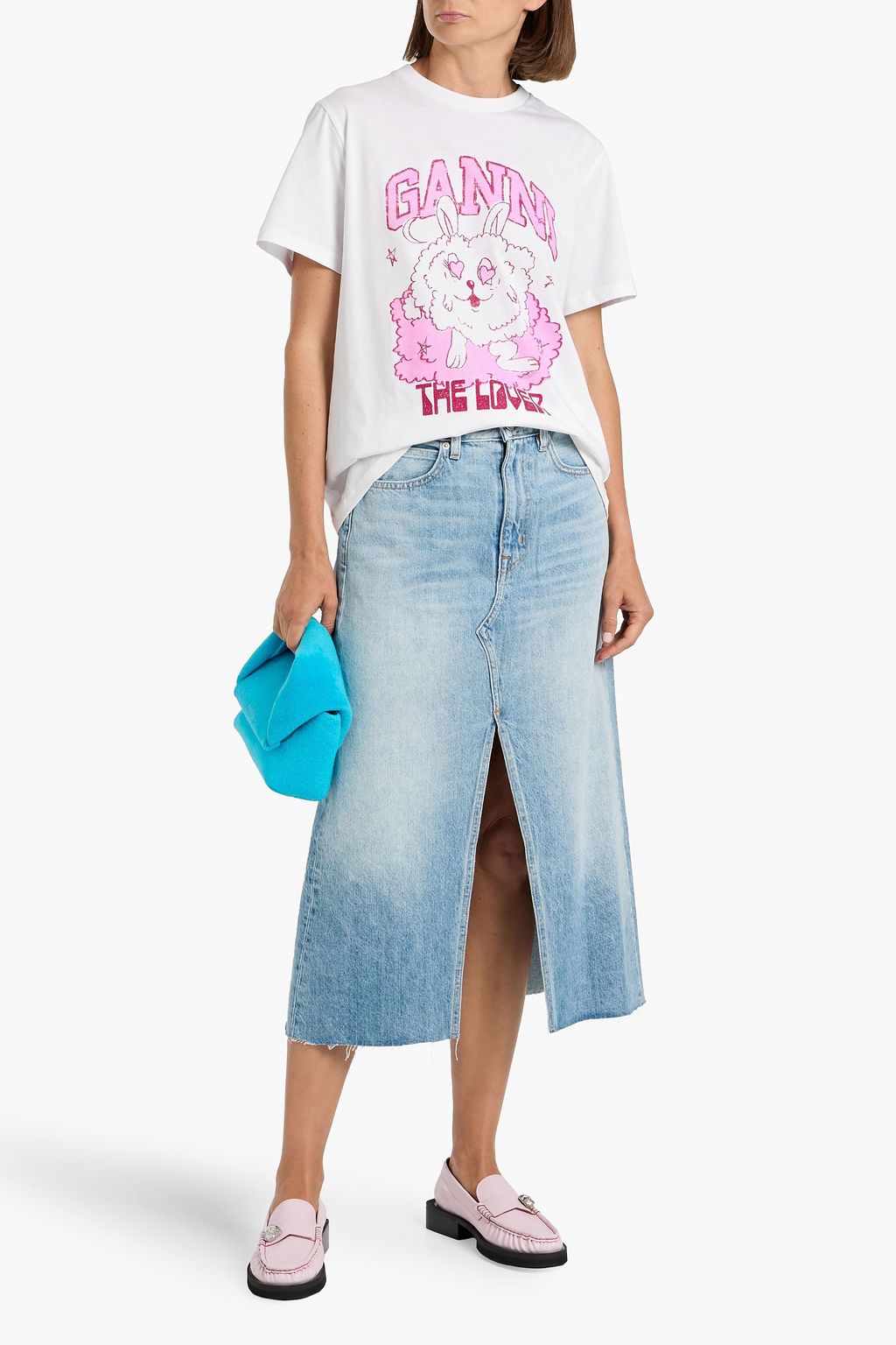 GANNI Printed cotton-jersey T-shirt